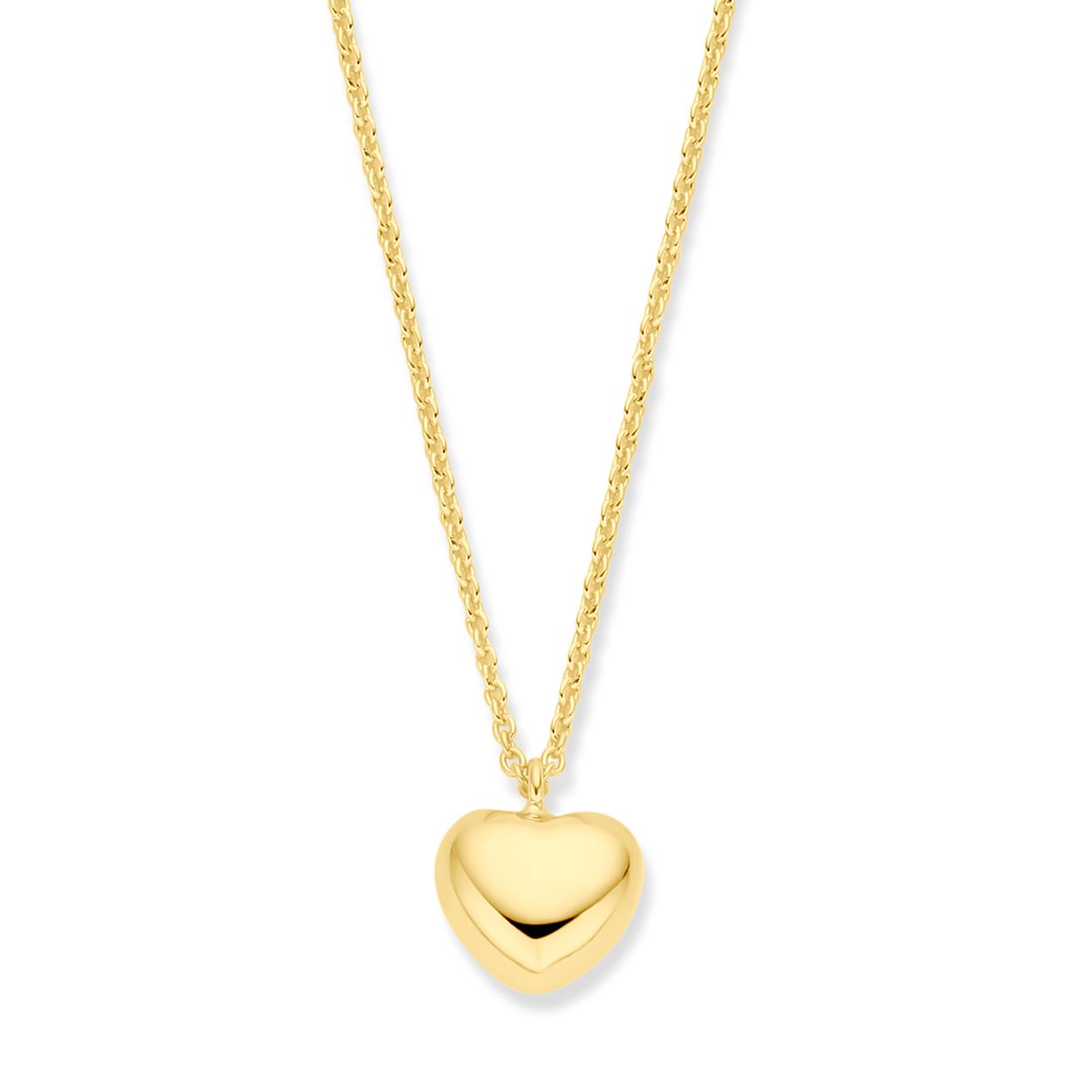 Geelgoud op 925 zilveren collier uitgevoerd met een hart. Het collier heeft een draaglengte van 40cm en een extensie van 5 cm. De schakelbreedte is 1.5mm. Uitgevoerd met een karabijn sluiting. Geen garantie op plating.