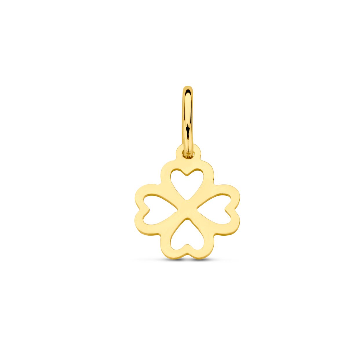 14k Geelgouden hanger met klaver. De hanger heeft een totale hoogte van 14mm.