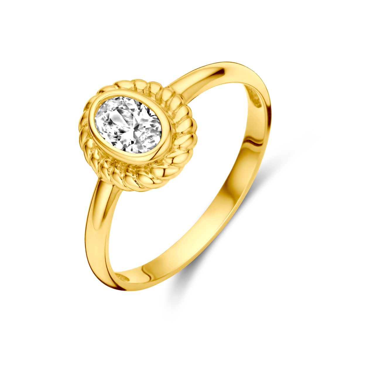 Gouden sierlijke dames ring met een ovale zirkonia