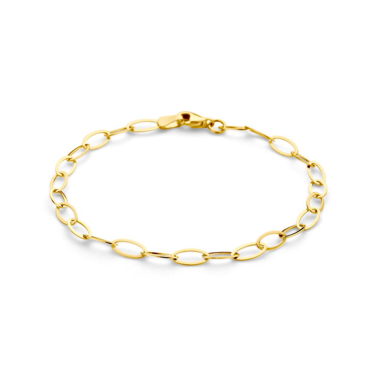 Huiscollectie 14krt geelgouden armband 18,5 cm met een schakelbreedte van 4mm. Uitgevoerd met een karabijnsluiting. 