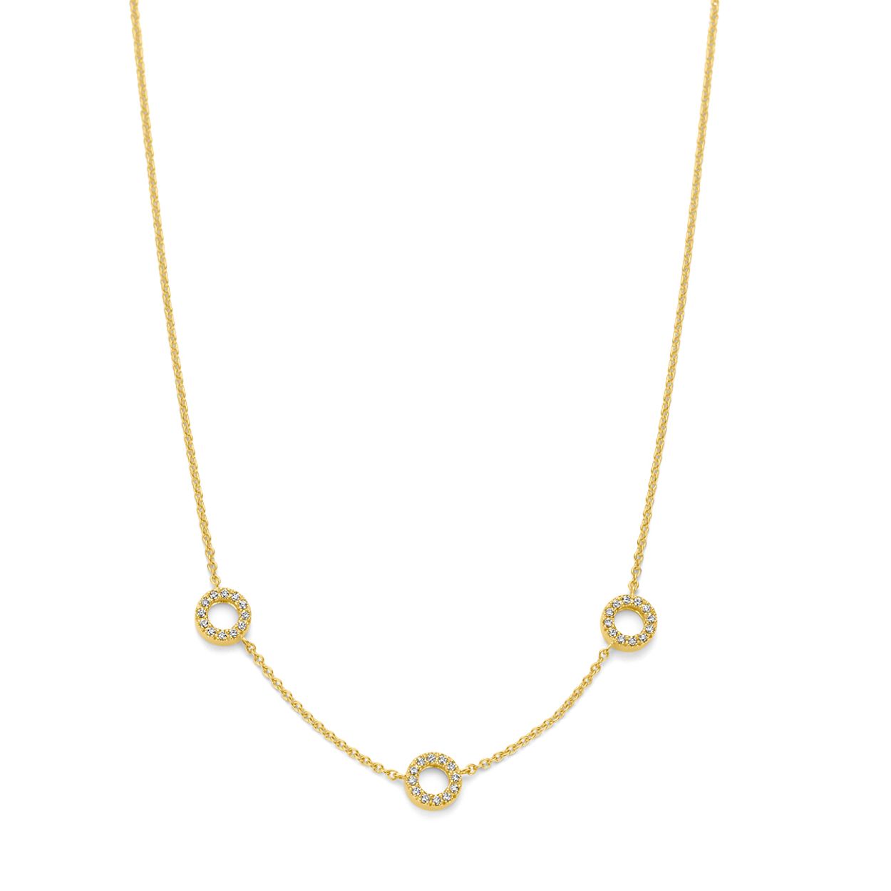 14k Geelgouden collier uitgevoerd met schitterende diamant. Het collier heeft een schakelbreedte van 1mm en draaglengtes van 42.5-44-45cm. Uitgevoerd met karabijnsluiting.