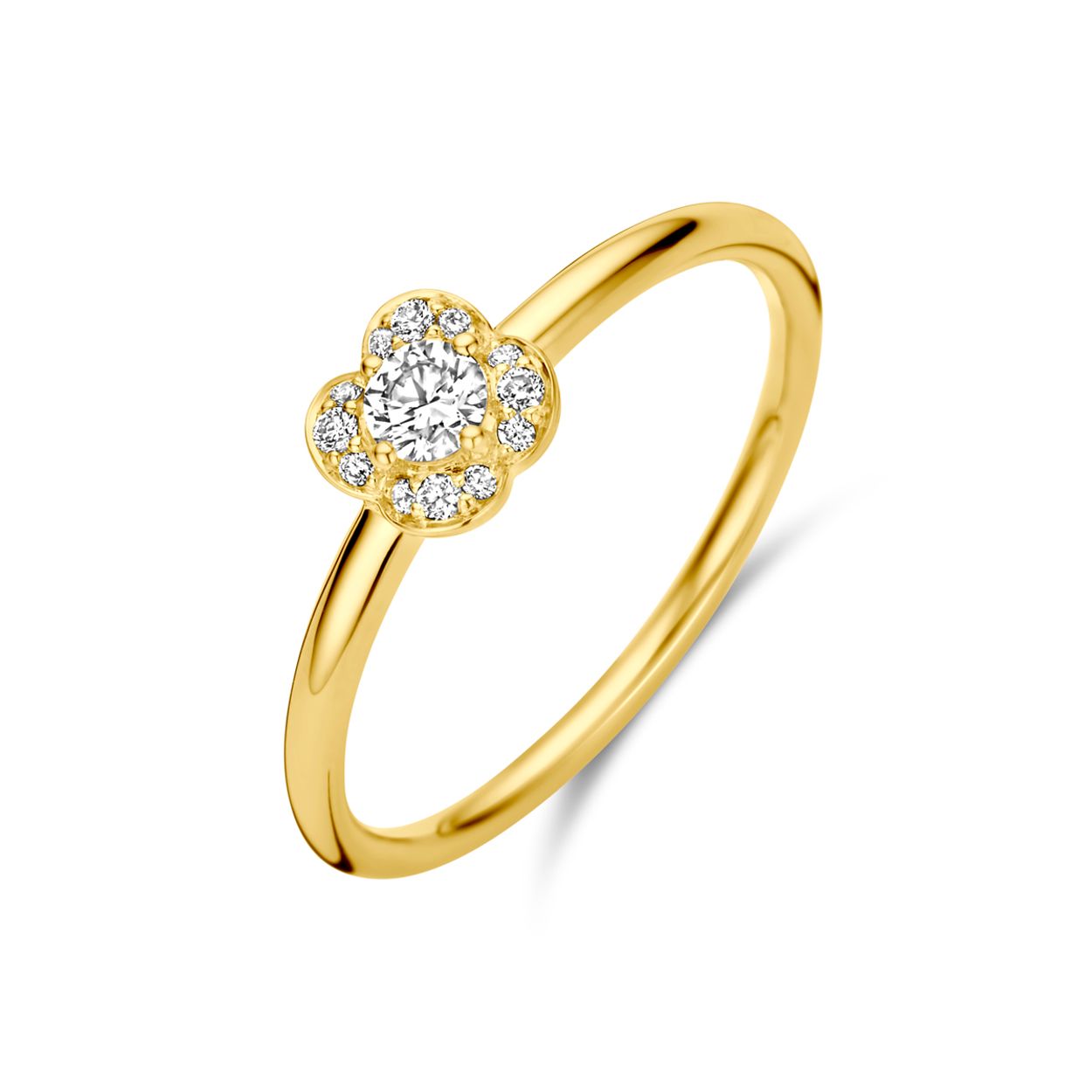 14k Geelgouden ring uitgevoerd met schitterende diamanten. De ring heeft een breedte van 5.5mm.

Deze ring is maat 53 (17), heeft u interesse in een andere maat? Neem dan contact met ons op