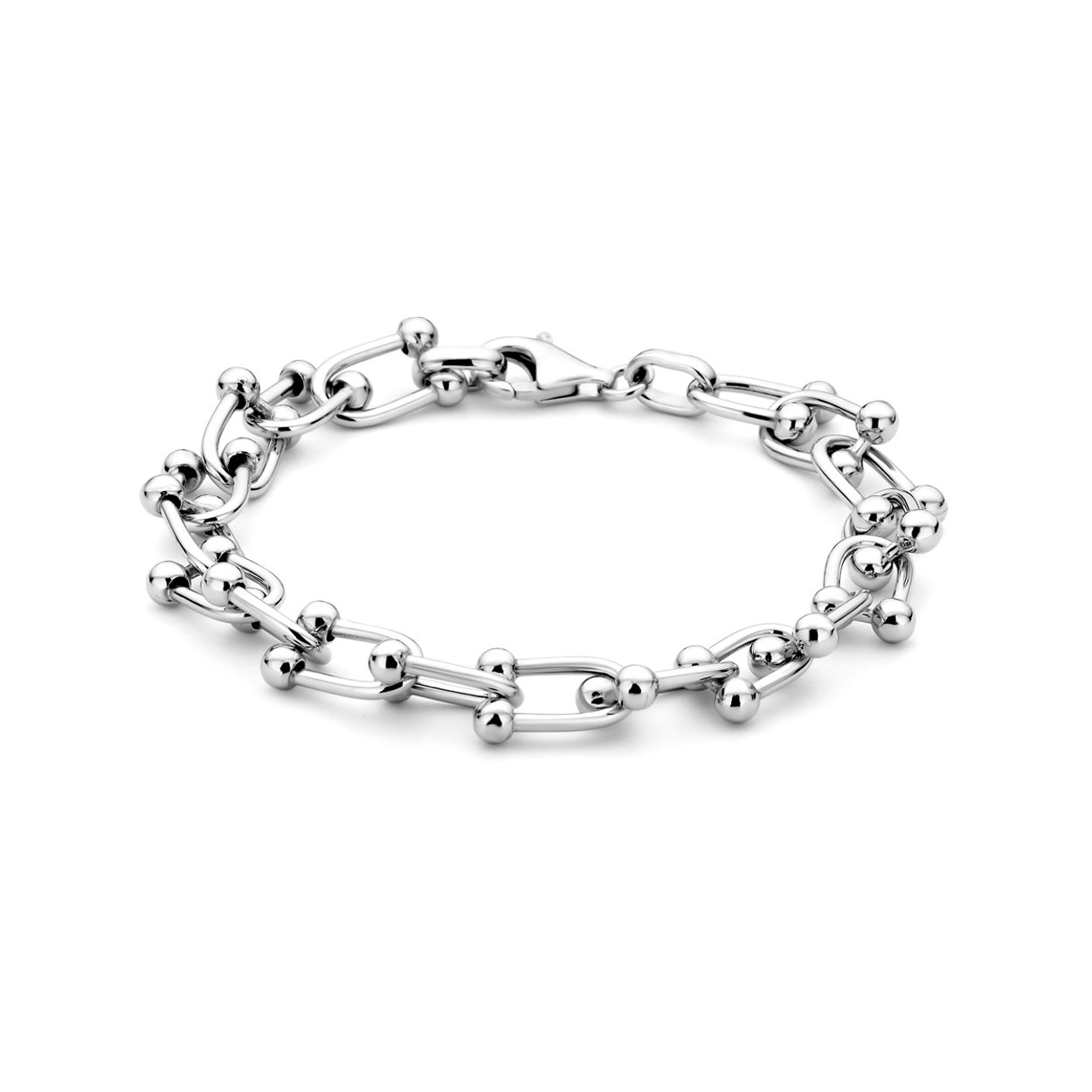Gerhodineerd 925 zilveren armband met een schakelbreedte van 9mm. De armband heeft een draaglengte van 19cm en is uitgevoerd met karabijn sluiting.
