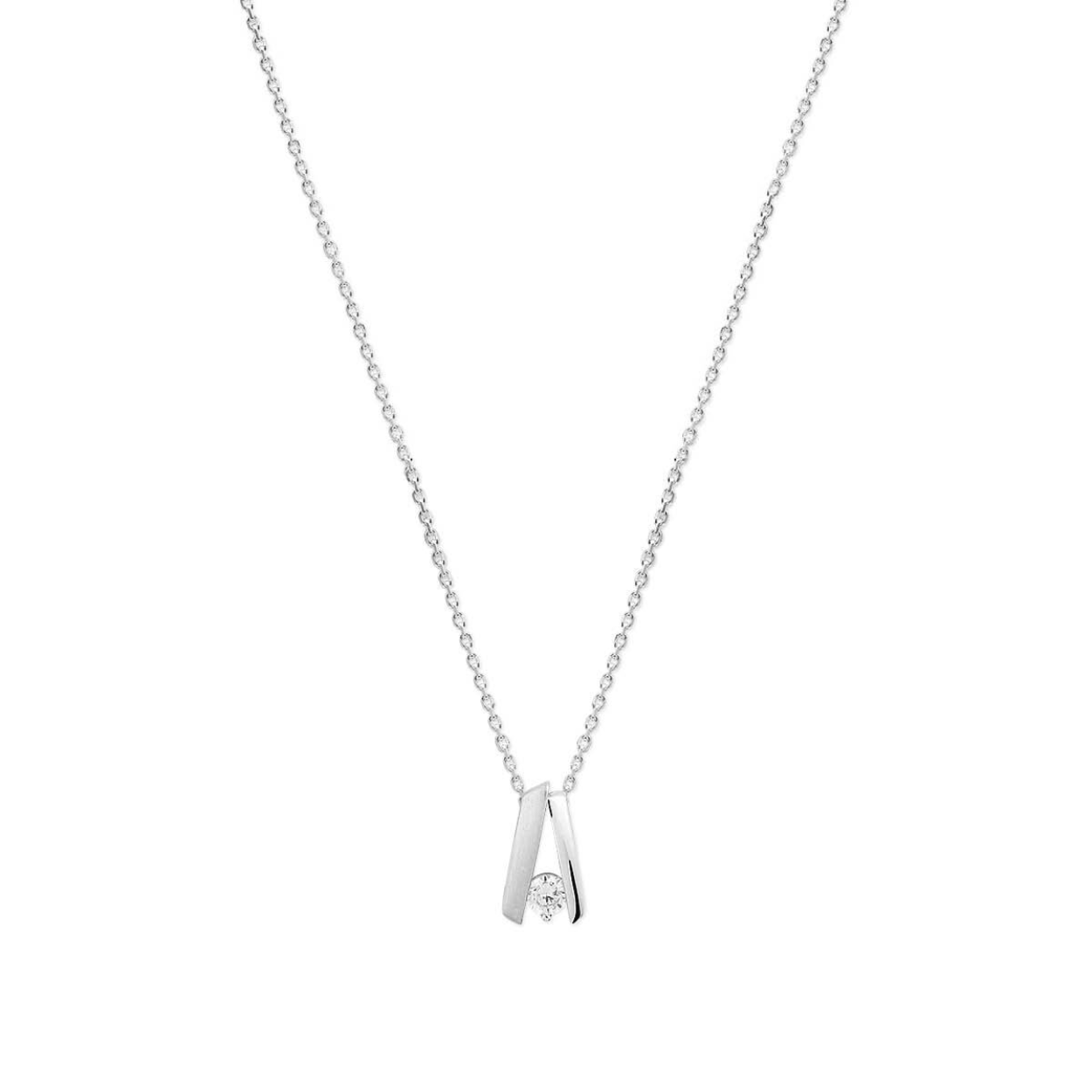 Zilver collier zirkonia poli/mat 41+4cm