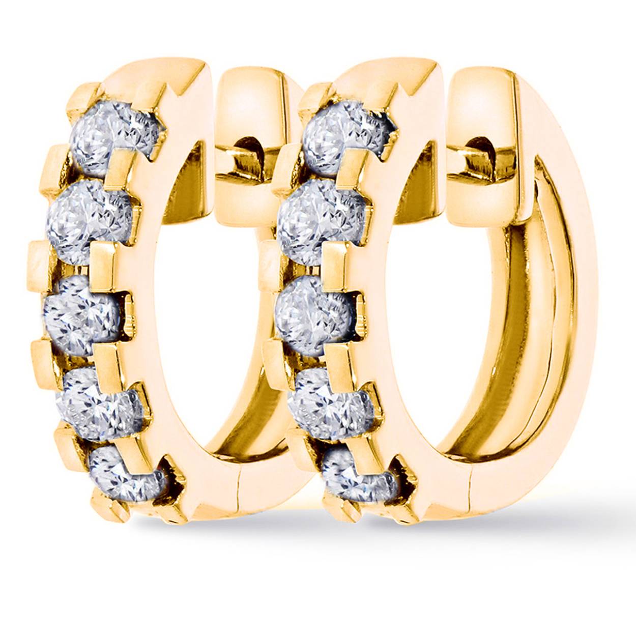 14kt. Bicolor gouden klapcreolen, 10x = 0.50ct H/SI