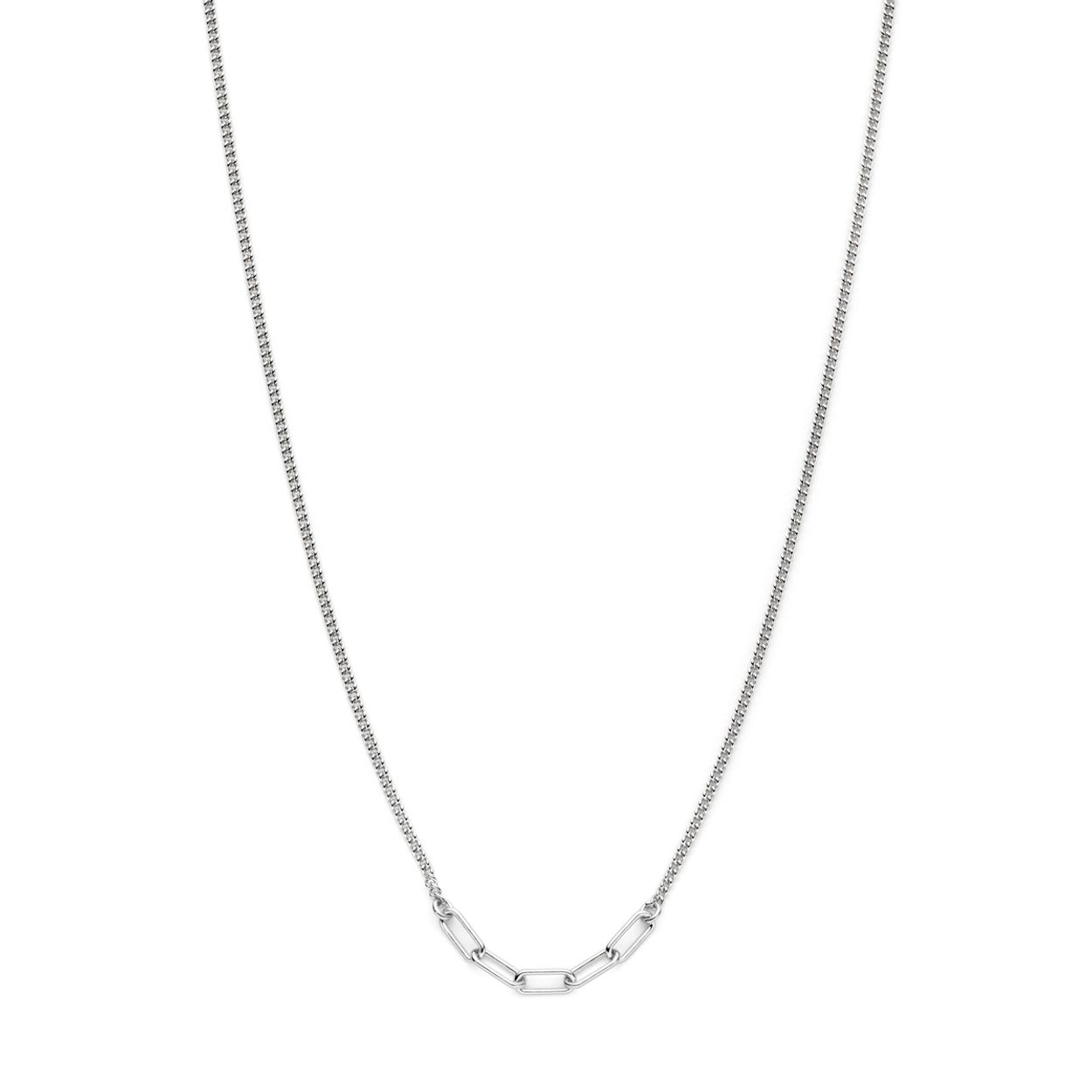 Gerhodineerd 925 zilveren collier met een draaglengte van 40cm met 5cm extensie. Het collier heeft schakelbreedtes van 1.8mm en 3.6mm. Uitgevoerd met karabijnsluiting.