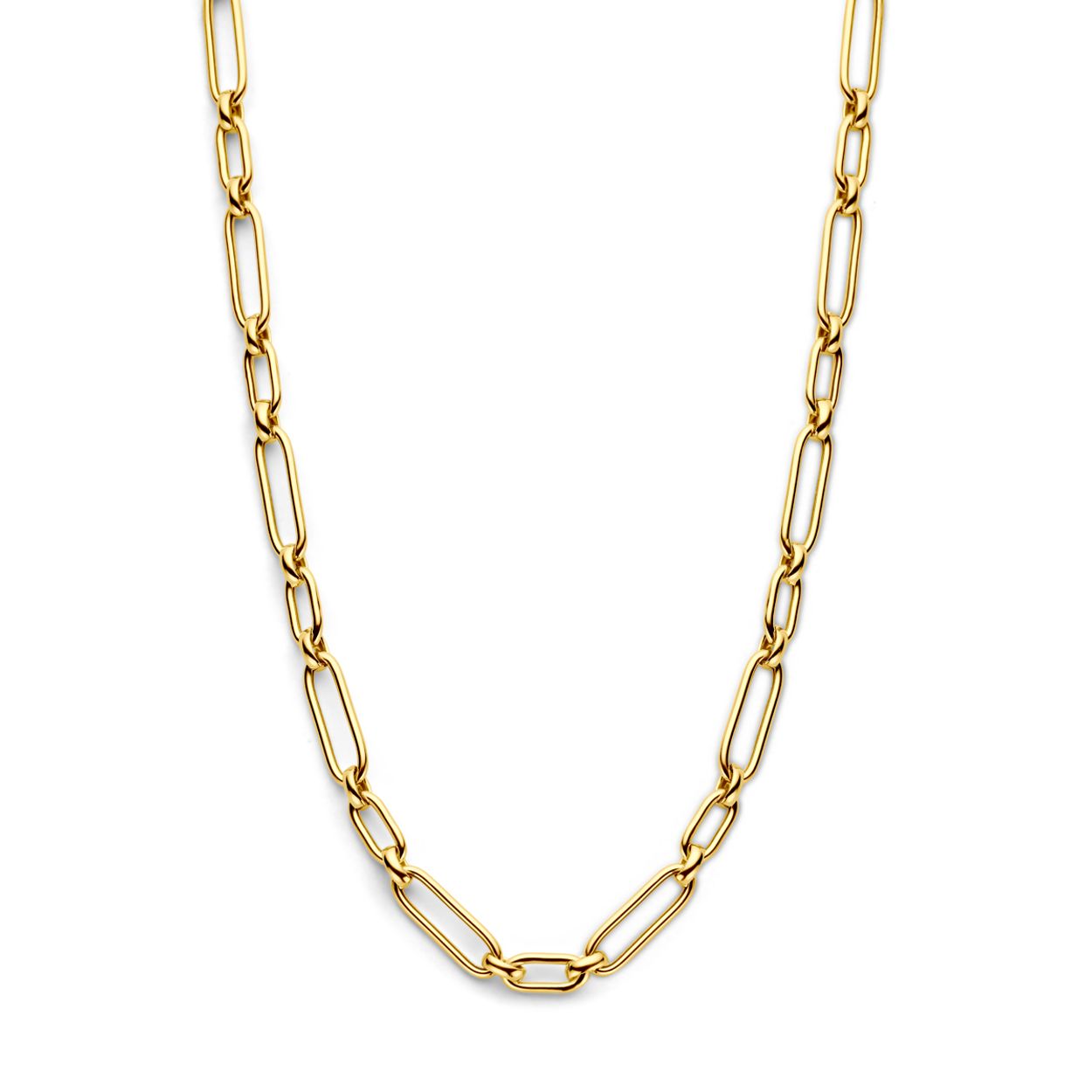 Zilver 3 micron verguld schakel collier
Geen garantie op de plating.