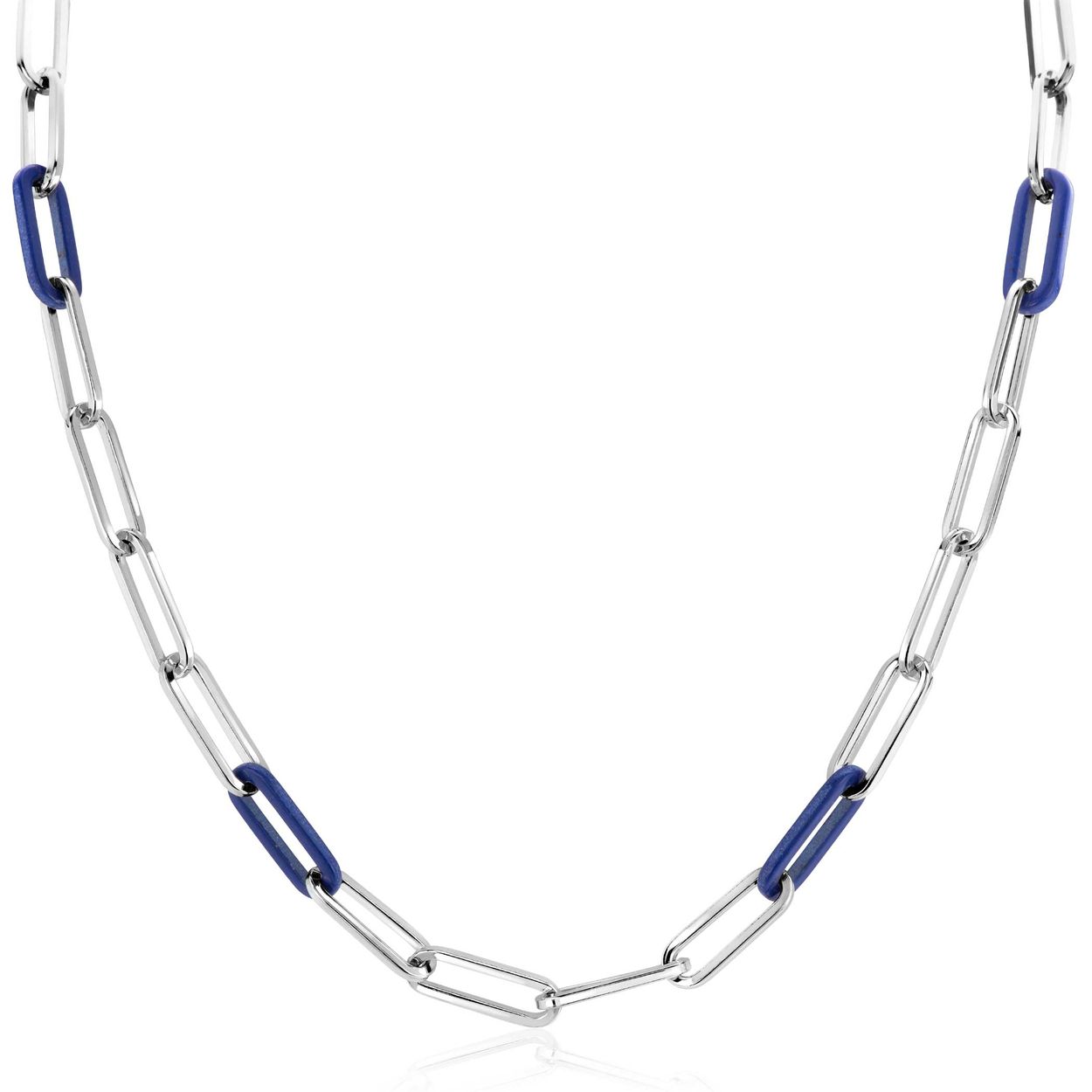 ZINZI zilveren ketting met paperclip-schakels en trendy schakels in lapis blauw 45cm ZIC2549