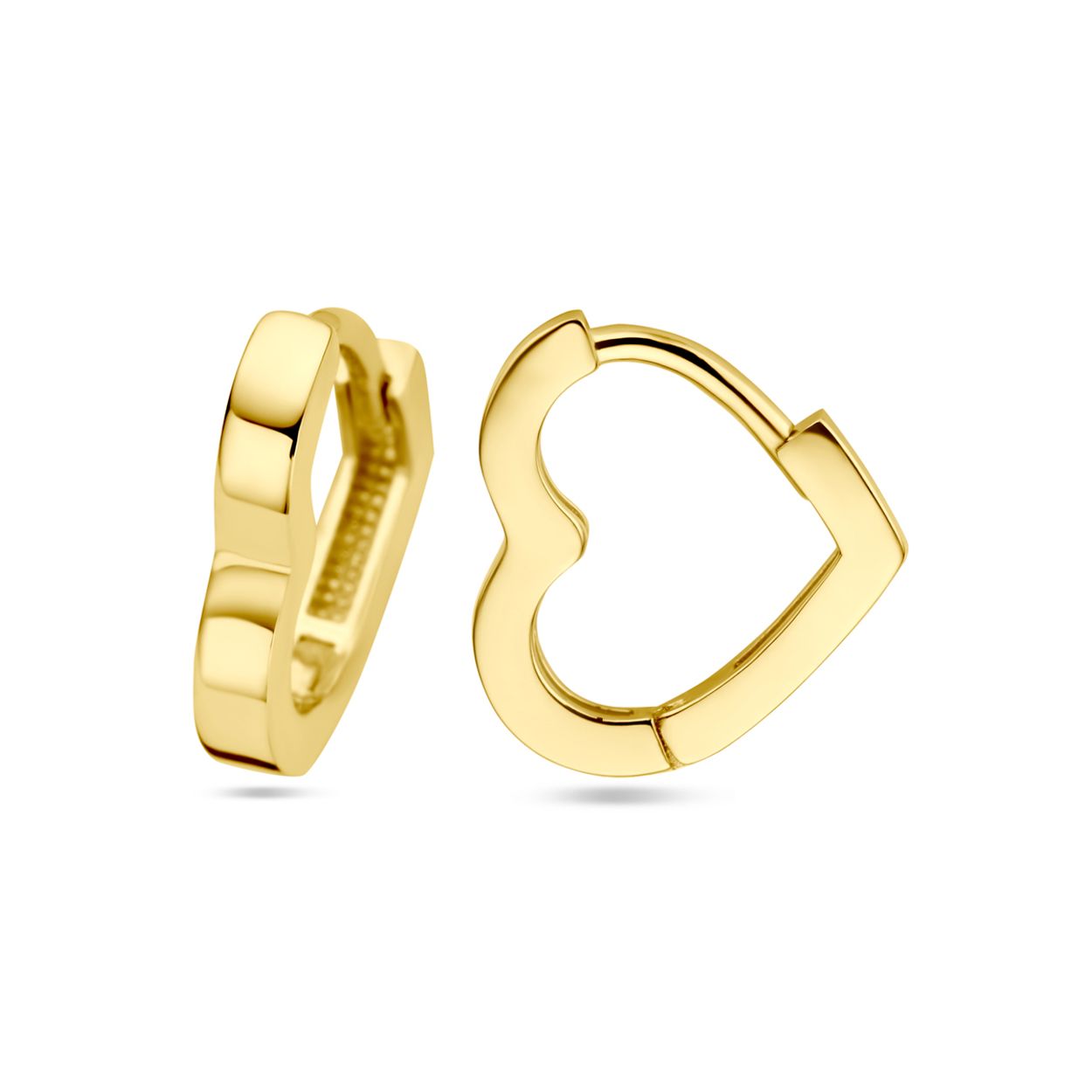14k Geelgouden klapoorringen in de vorm van een hart. Het hart heeft een afmeting van 11.5x2mm.
