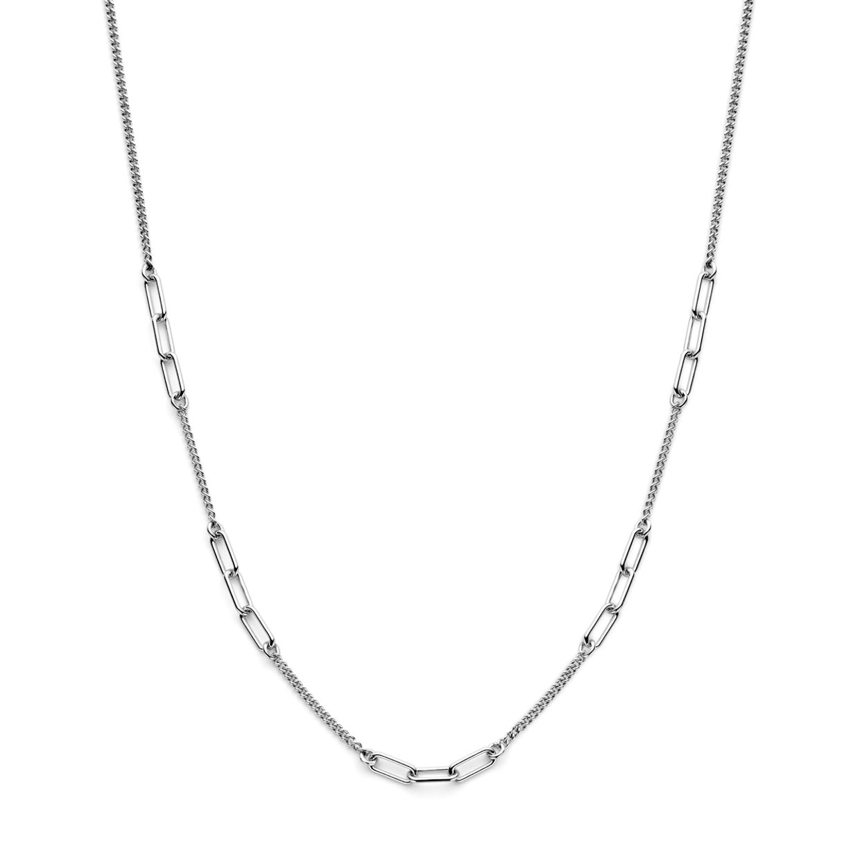 Gerhodineerd 925 zilveren collier uitgevoerd met karabijn sluiting. Het collier heeft een draaglengte van 40cm met 5cm extensie. De schakelbreedtes zijn 1.8 en 3.6mm.