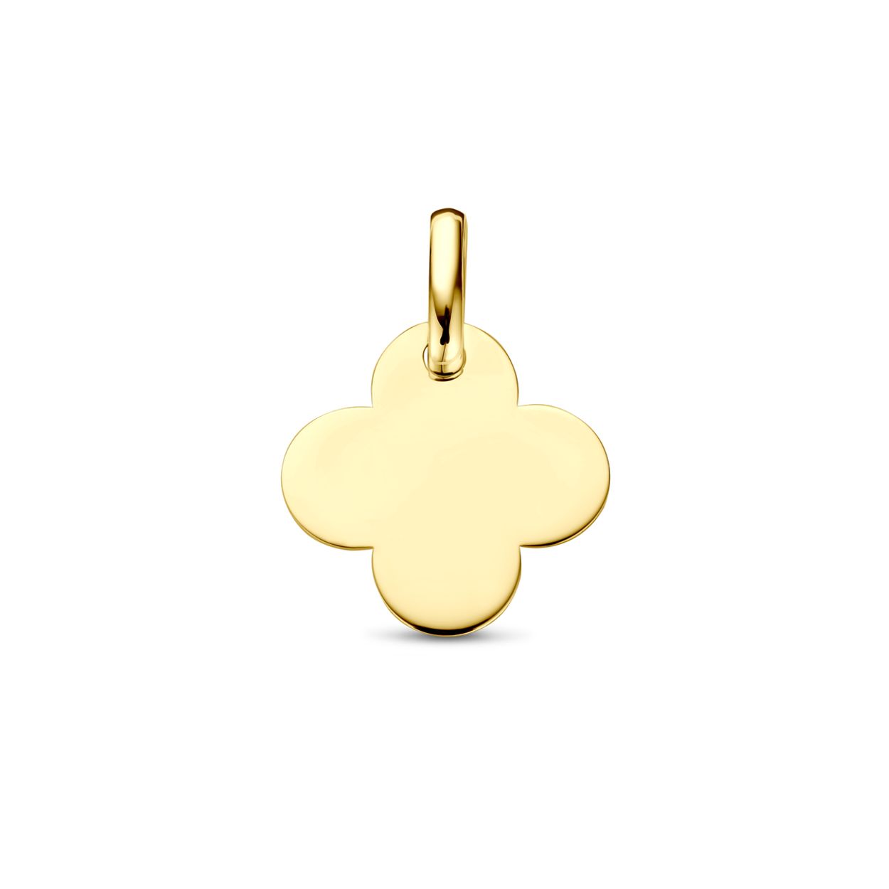 14k Geelgouden hanger in de vorm van een klavertje.