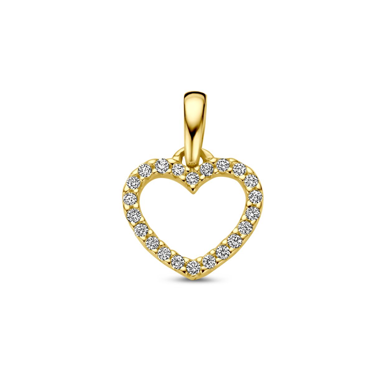 14k Geelgouden hanger in de vorm van een hart uitgevoerd met diamanten.