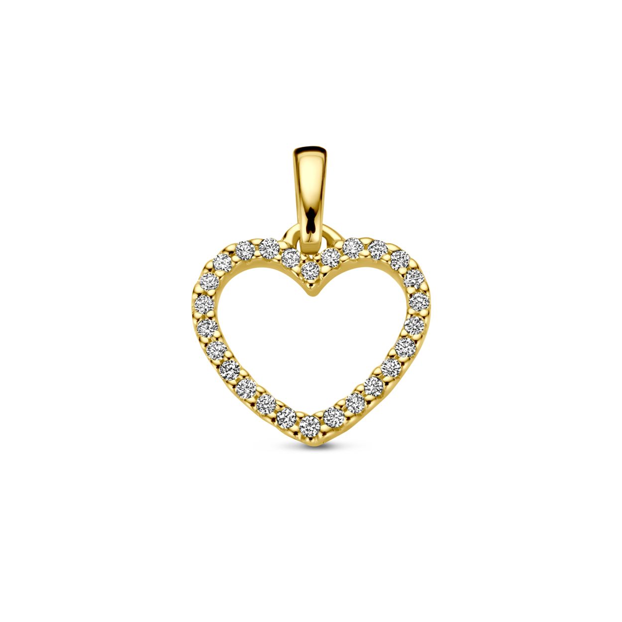 14k Geelgouden hanger in de vorm van een hart uitgevoerd met diamanten.