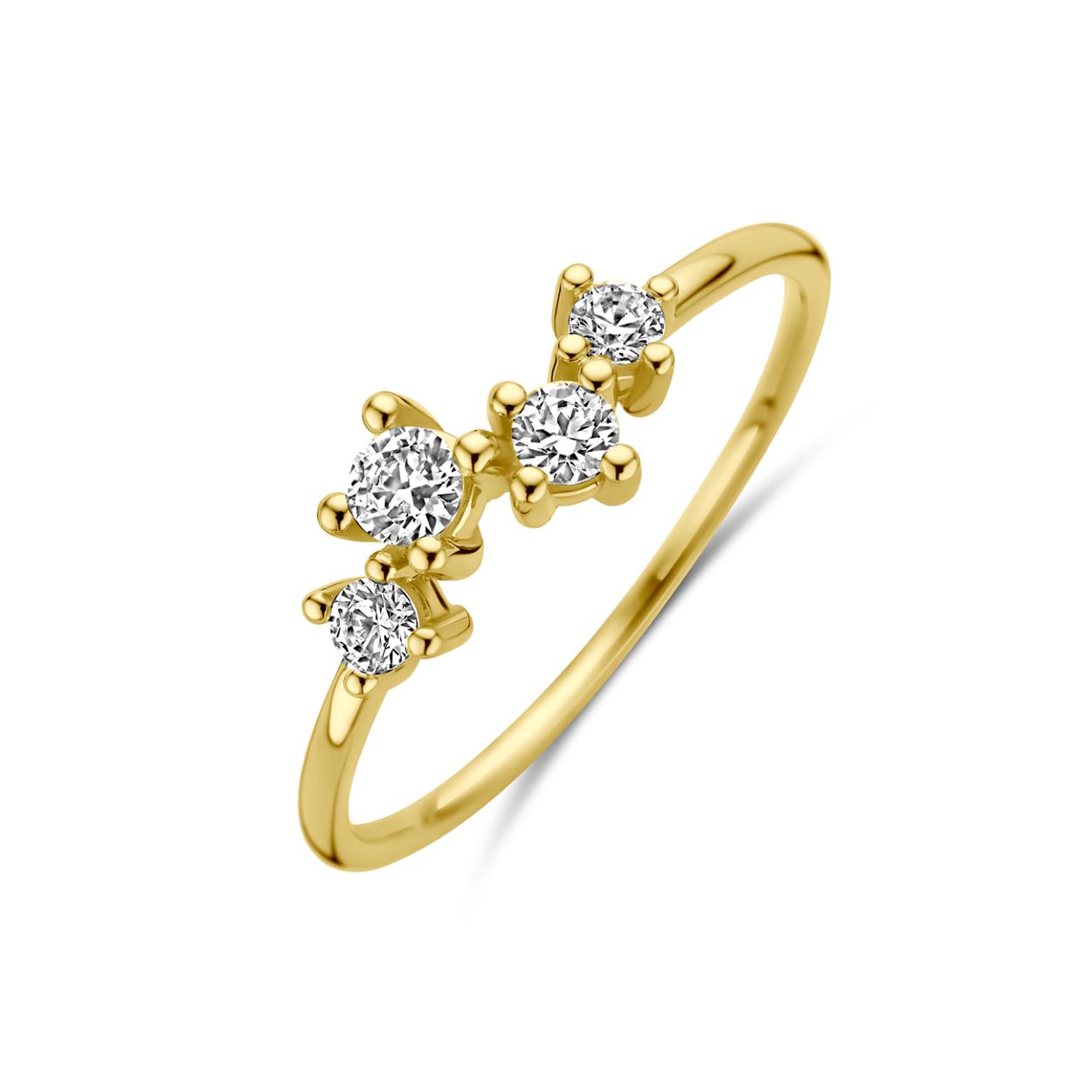 14k Geelgouden ring uitgevoerd met zirkonia. De ring heeft een breedte van 6.5mm.