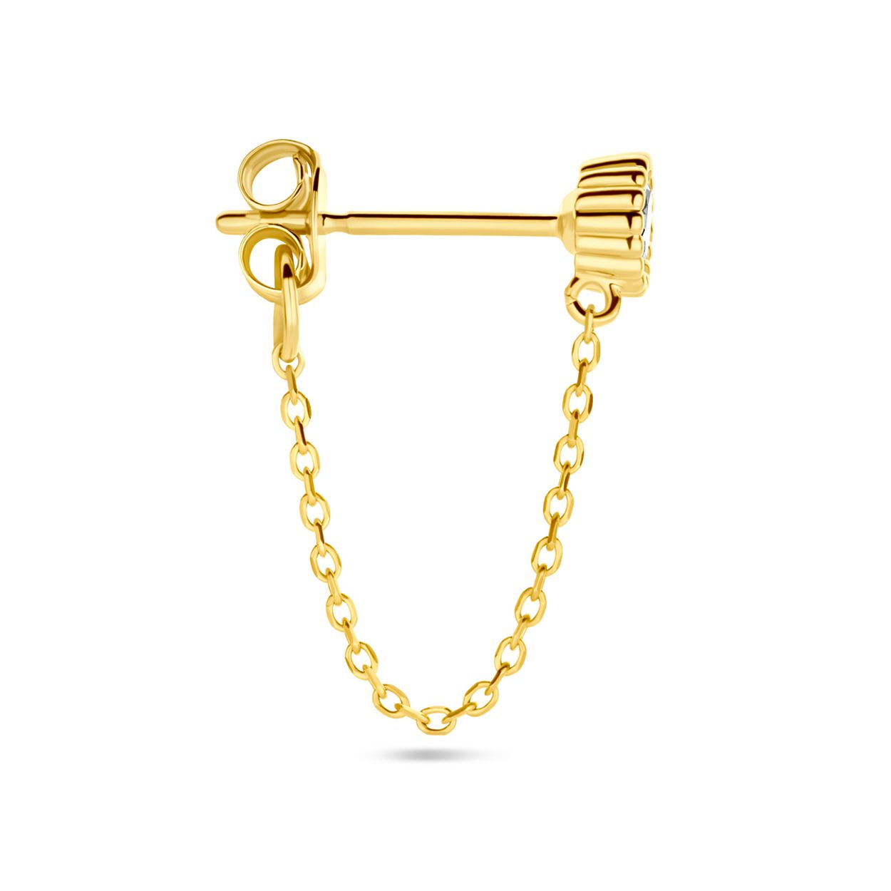 14k Geelgoud oorknop uitgevoerd met een zirkonia. Met een diameter van 4mm. Deze oorsieraden worden per stuk verkocht ipv per paar.