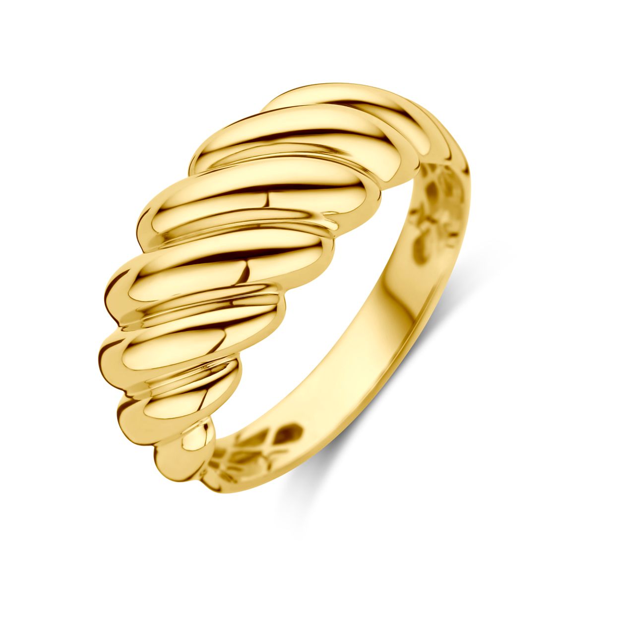 14k Geelgouden ring met een breedte van 8.5mm.