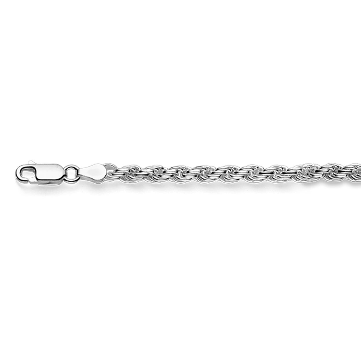 Zilveren lengte artikel met koord schakel. De schakelbreedte is 4.0mm.