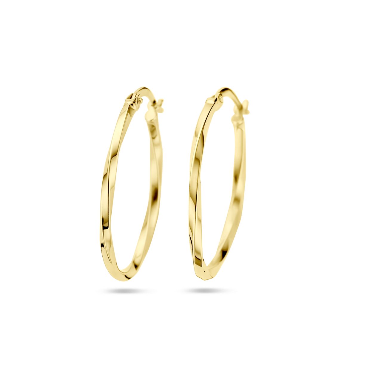 14k Geelgouden oorringen met een totale hoogte van 28mm.