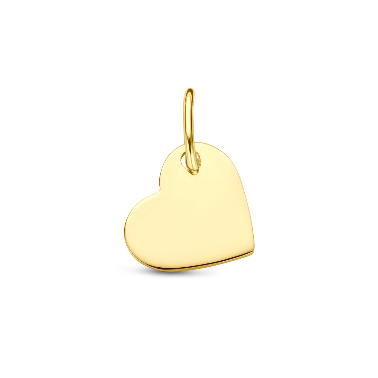 14k Geelgouden graveerhanger in de vorm van een hart. De graveerhanger heeft een dikte van 0.6mm.