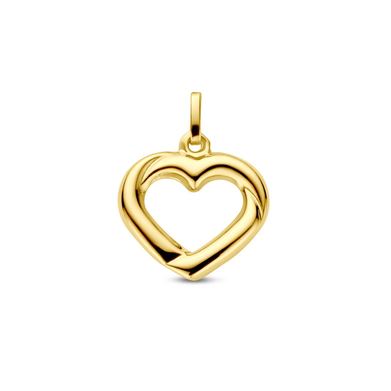 14k Geelgouden hanger in de vorm van een hart. Het hart heeft een afmeting van 12x14mm.