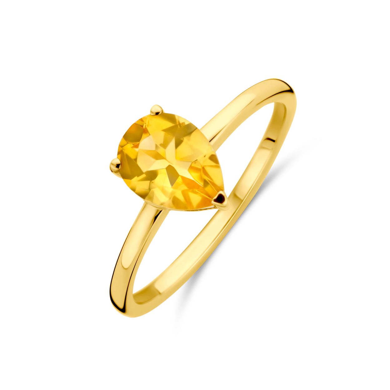 14k Geelgouden ring uitgevoerd met citrien. De ring heeft een afmeting van 8.5x6mm.