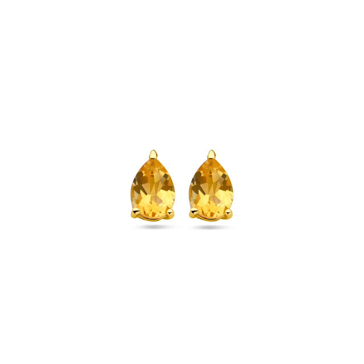14k Geelgouden oorknoppen uitgevoerd met citrien. De oorknoppen hebben een afmeting van 8x5mm.