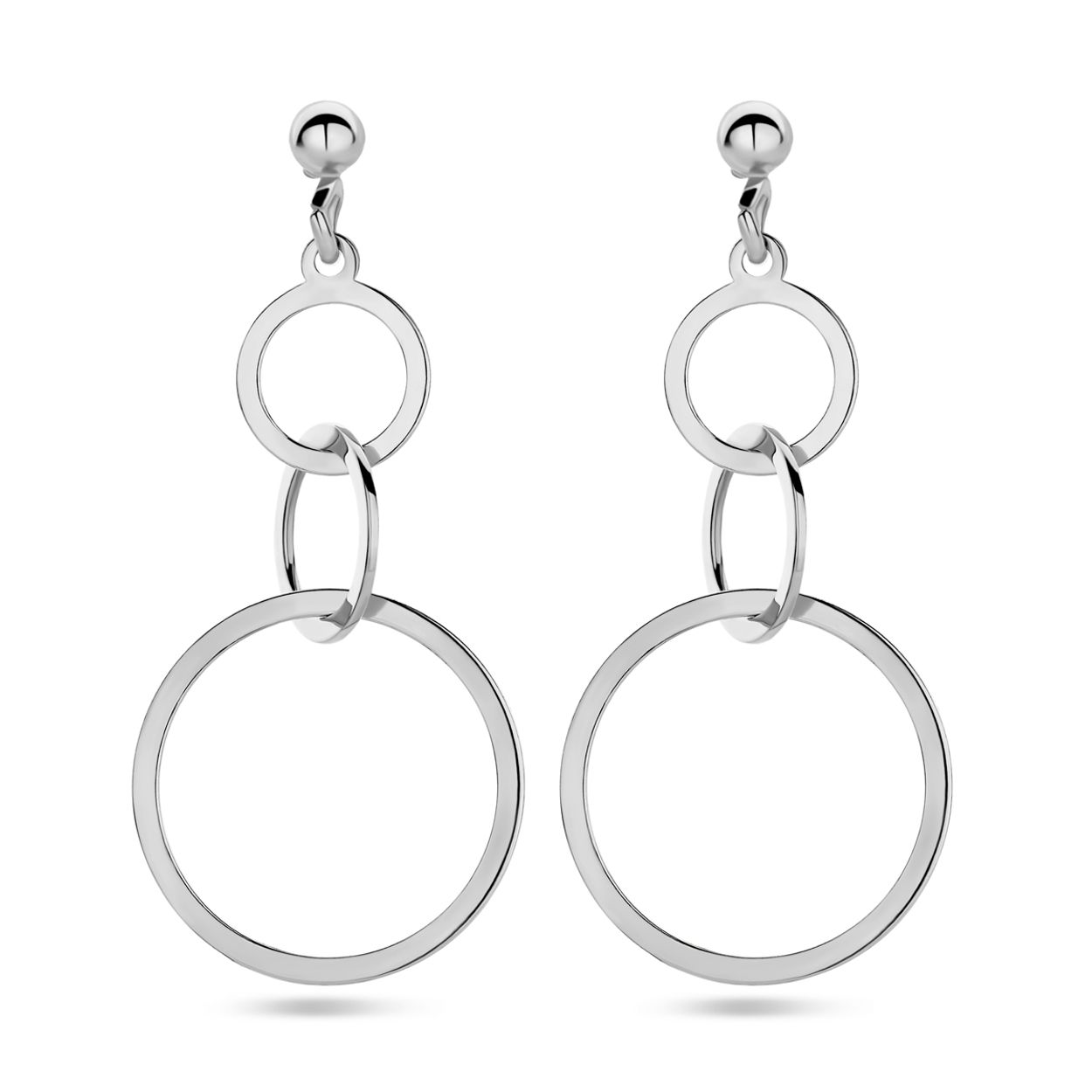 Gerhodineerd 925 zilveren oorhangers uitgevoerd met cirkels. De oorhangers hebben een totale hoogte van 3.4cm.