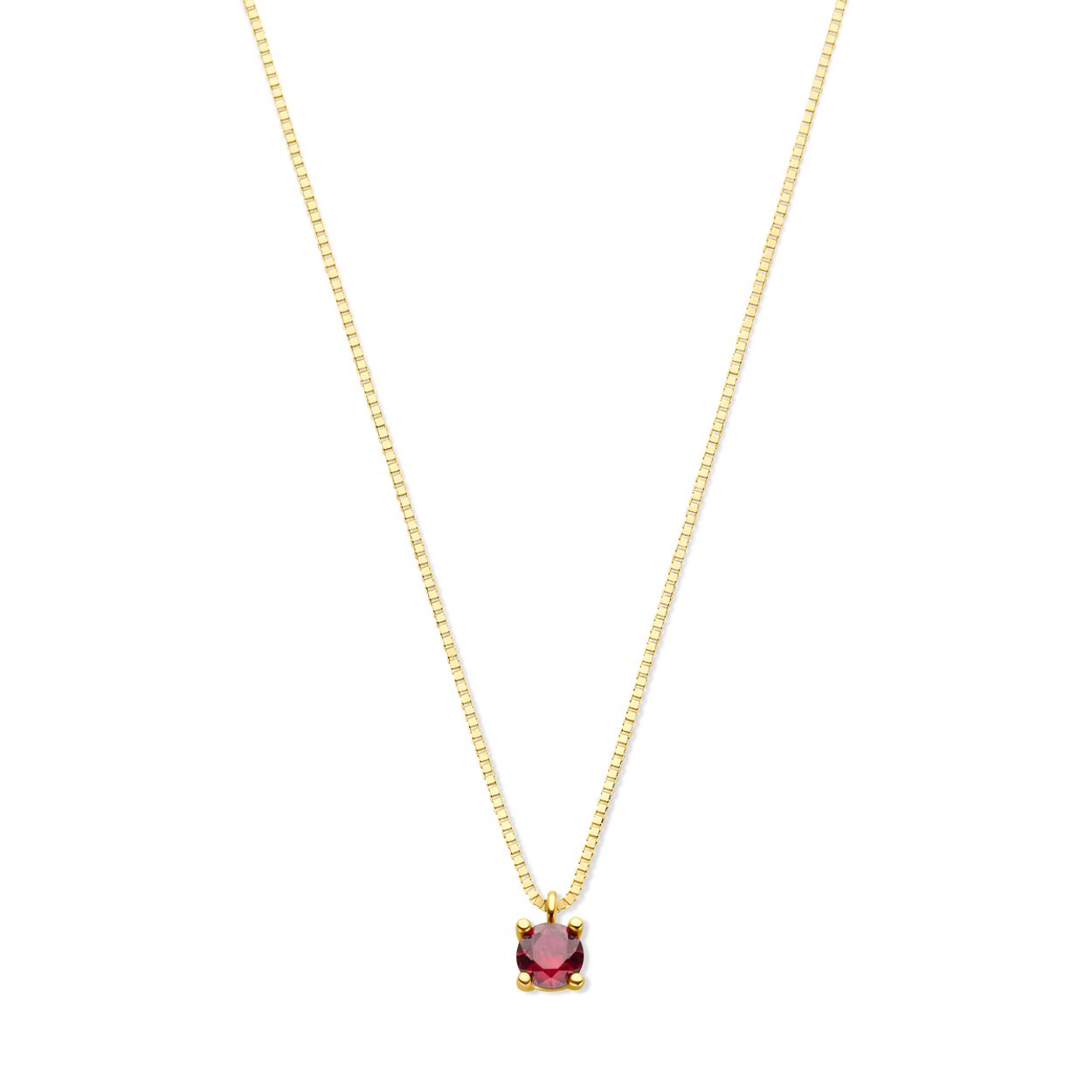 14k Geelgouden collier uitgevoerd met een geboortesteen hanger. Het collier heeft een draaglengte van 42cm en een extensie van 2cm. Uitgevoerd met een karabijn sluiting. De schakelbreedte is 0.7mm.