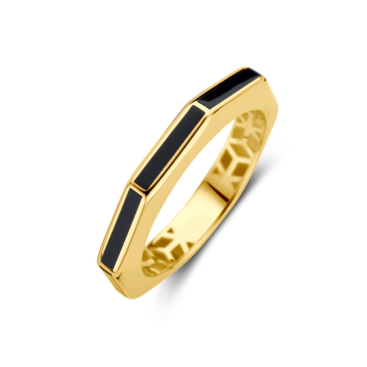 14k Geelgouden ringen uitgevoerd met zwart emaille.
