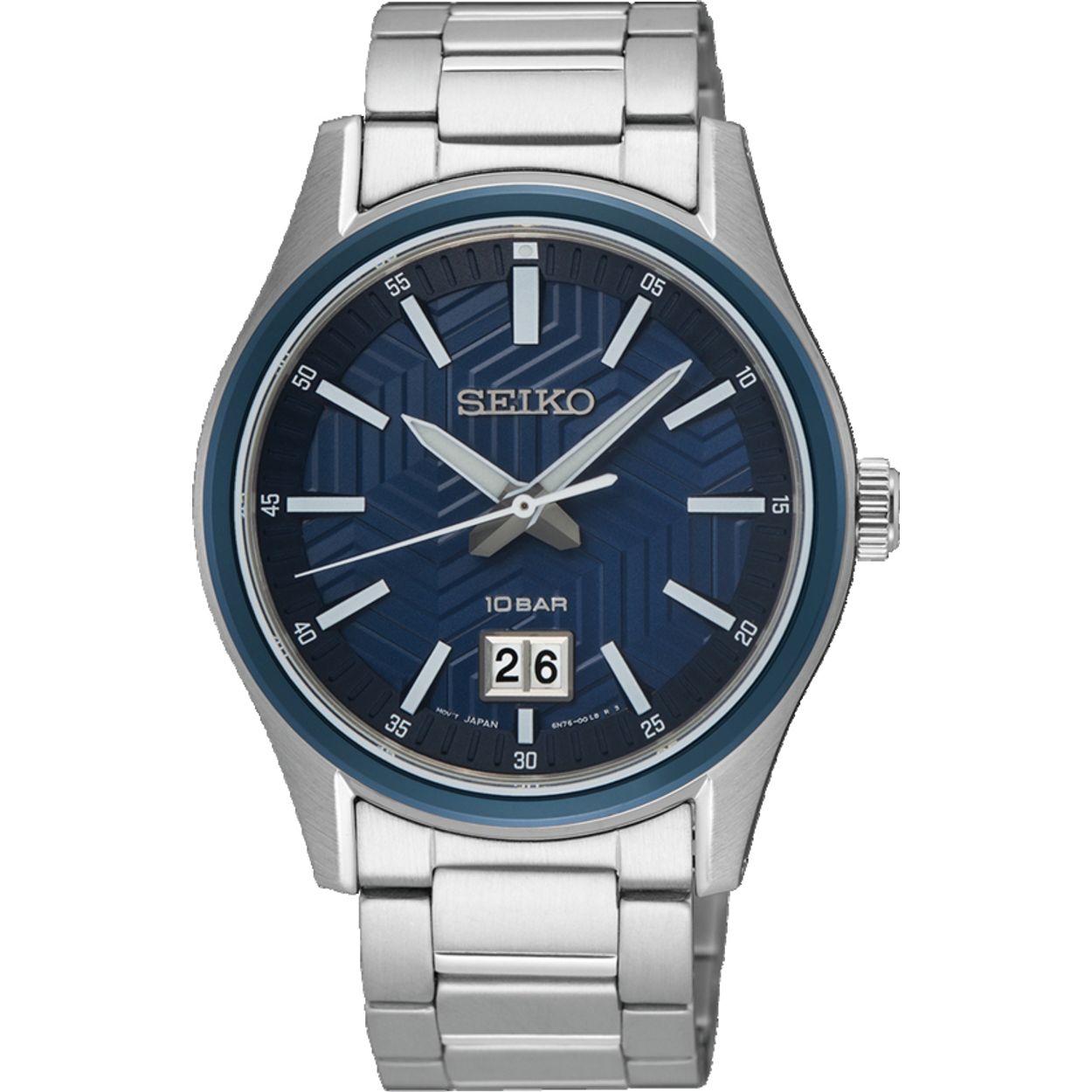 Dit is een herenhorloge van het merk Seiko. Het is een analoog horloge gemaakt van hardcoated staal. De diameter van de kast is 39.5 mm en de kast is 9.78 mm dik.
De verdere specificaties van het horloge zijn als volgt:
Kastvorm: rond
Kastkleur: zilverkleurig
Kastmateriaal: hardcoated staal
Bandbreedte: 20 mm
Bandlengte: 264.5 mm
Sluiting: vouwsluiting met drukker
Wijzerplaatkleur: blauw
Glassoort: saffier glas
Waterdichtheid: 10 ATM
Techniek: quartz