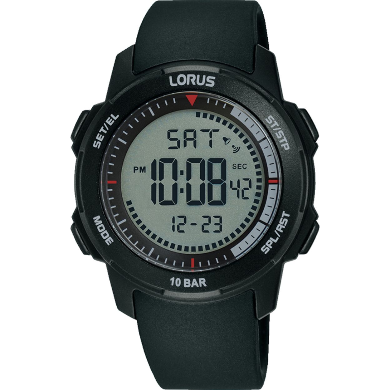 Dit is een herenhorloge van het merk Lorus. Het is een digitaal horloge gemaakt van kunststof. De diameter van de kast is 40 mm en de kast is 15 mm dik.
De verdere specificaties van het horloge zijn als volgt:
Kastvorm: rond
Kastkleur: zwart
Kastmateriaal: kunststof
Bandbreedte: 18 mm
Bandlengte: 250 mm
Sluiting: gesp
Wijzerplaatkleur: grijs
Glassoort: acryl glas
Waterdichtheid: 10 ATM
Techniek: quartz
