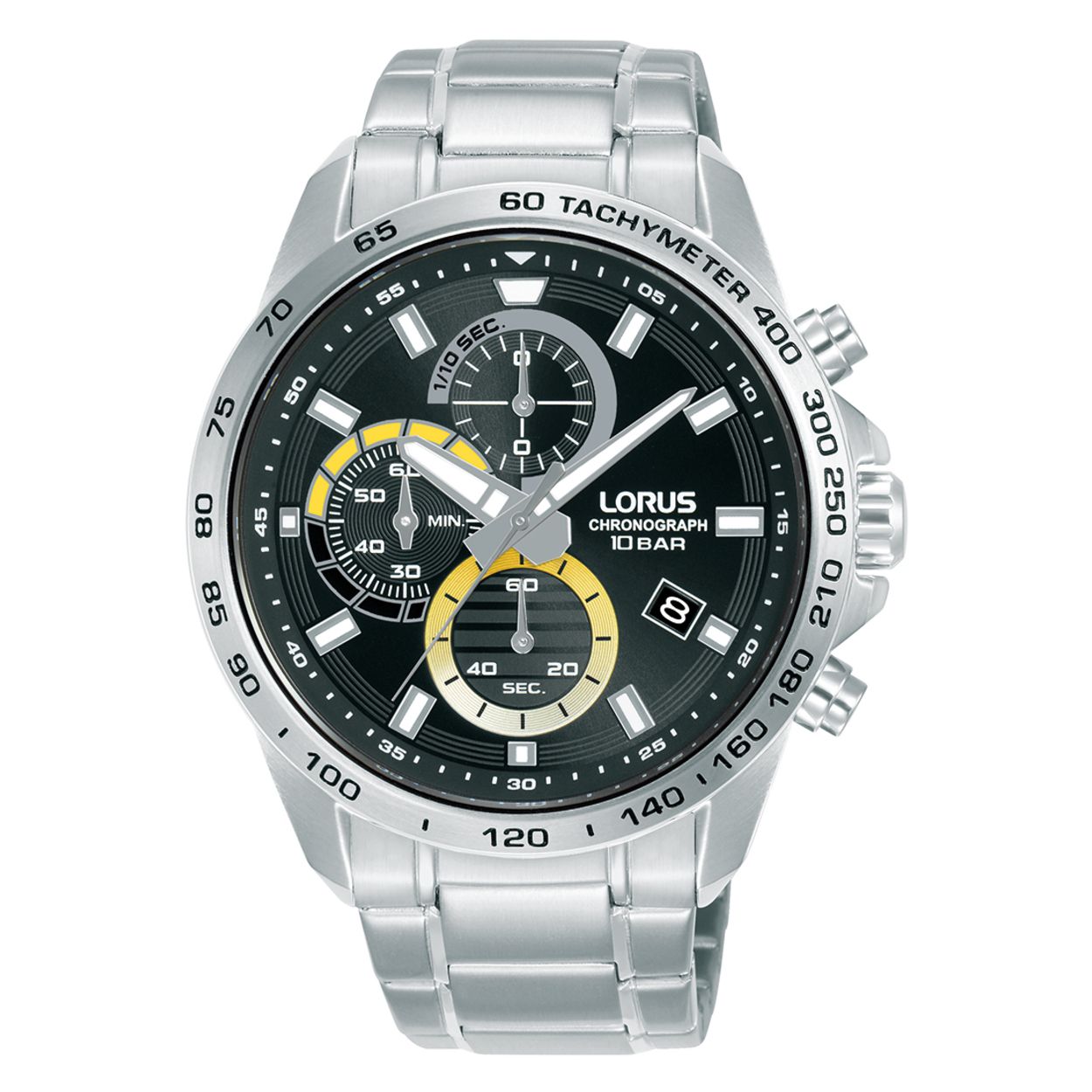 Lorus Chronograaf Horloge RM351JX9 
Dit is een herenhorloge van het merk Lorus. Het is een chronograaf horloge gemaakt van staal. De diameter van de kast is 43 mm.
De verdere specificaties van het horloge zijn als volgt:
Kastvorm: rond
Kastkleur: zilverkleurig
Kastmateriaal: staal
Sluiting: vouwsluiting met drukker
Wijzerplaatkleur: zwart
Glassoort: hardlex mineraal glas
Waterdichtheid: 10 ATM
Techniek: quartz