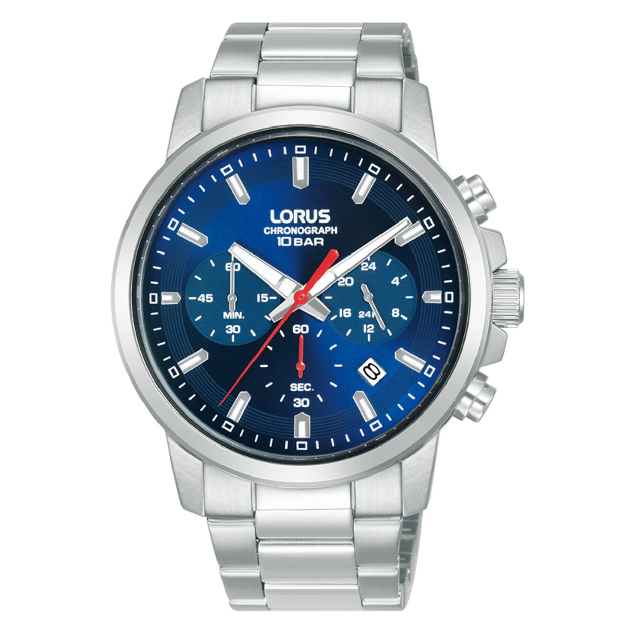 Dit is een herenhorloge van het merk Lorus. Het is een chronograaf horloge gemaakt van staal. De diameter van de kast is 42 mm en de kast is 11 mm dik.
De verdere specificaties van het horloge zijn als volgt:
Kastvorm: rond
Kastkleur: zilverkleurig
Kastmateriaal: staal
Bandbreedte: 20 mm
Bandlengte: 252 mm
Sluiting: vouwsluiting met drukker
Wijzerplaatkleur: blauw
Glassoort: hardlex mineraal glas
Waterdichtheid: 10 ATM
Techniek: quartz