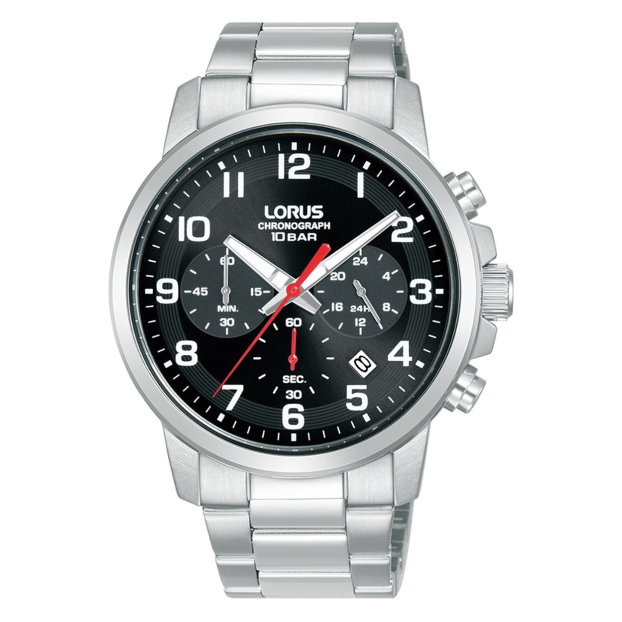 Dit is een herenhorloge van het merk Lorus. Het is een chronograaf horloge gemaakt van staal. De diameter van de kast is 42 mm en de kast is 11 mm dik.
De verdere specificaties van het horloge zijn als volgt:
Kastvorm: rond
Kastkleur: zilverkleurig
Kastmateriaal: staal
Bandbreedte: 20 mm
Bandlengte: 252 mm
Sluiting: vouwsluiting met drukker
Wijzerplaatkleur: zwart
Glassoort: hardlex mineraal glas
Waterdichtheid: 10 ATM
Techniek: quartz