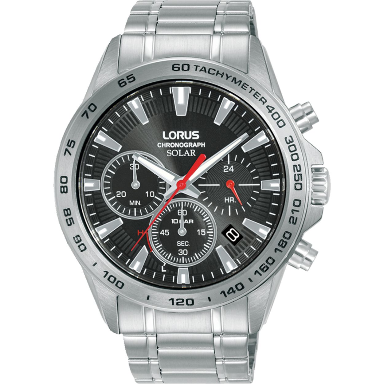 Dit is een herenhorloge van het merk Lorus. Het is een chronograaf horloge gemaakt van staal. De diameter van de kast is 43.8 mm en de kast is 12 mm dik.
De verdere specificaties van het horloge zijn als volgt:
Kastvorm: rond
Kastkleur: zilverkleurig
Kastmateriaal: staal
Bandbreedte: 20 mm
Bandlengte: 263.8 mm
Sluiting: vouwsluiting met drukker
Wijzerplaatkleur: zwart
Glassoort: hardlex mineraal glas
Waterdichtheid: 10 ATM
Techniek: solar