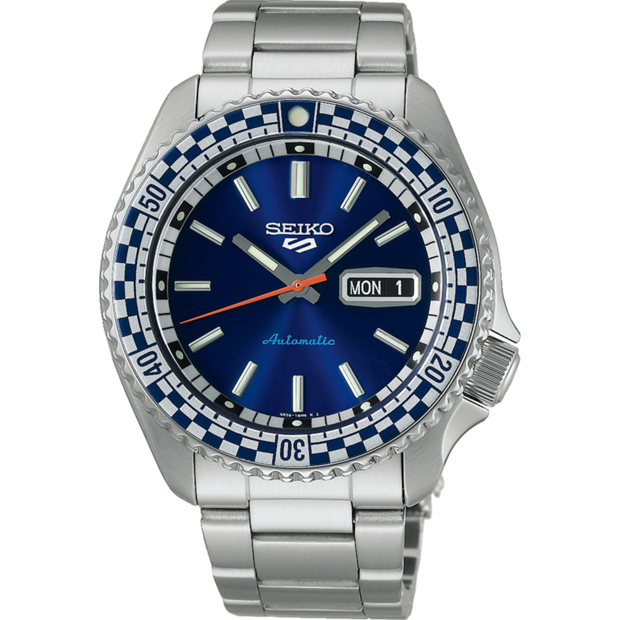 Dit is een herenhorloge van het merk Seiko. Het is een analoog horloge gemaakt van staal. De diameter van de kast is 42.5 mm en de kast is 13.9 mm dik.
De verdere specificaties van het horloge zijn als volgt:
Kastvorm: rond
Kastkleur: zilverkleurig
Kastmateriaal: staal
Bandbreedte: 20 mm
Bandlengte: 267.5 mm
Sluiting: vouwsluiting met veiligheidsklepje en drukker
Wijzerplaatkleur: blauw
Glassoort: hardlex mineraal glas
Waterdichtheid: 10 ATM
Techniek: automaat