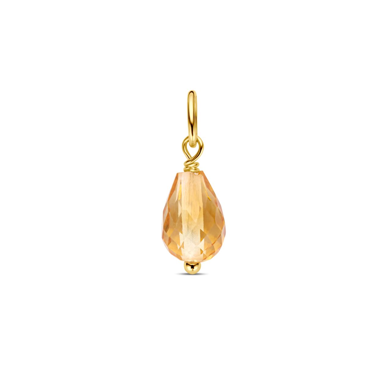 14k Geelgouden hanger uitgevoerd met citrien. De hanger heeft een totale hoogte van 15mm.