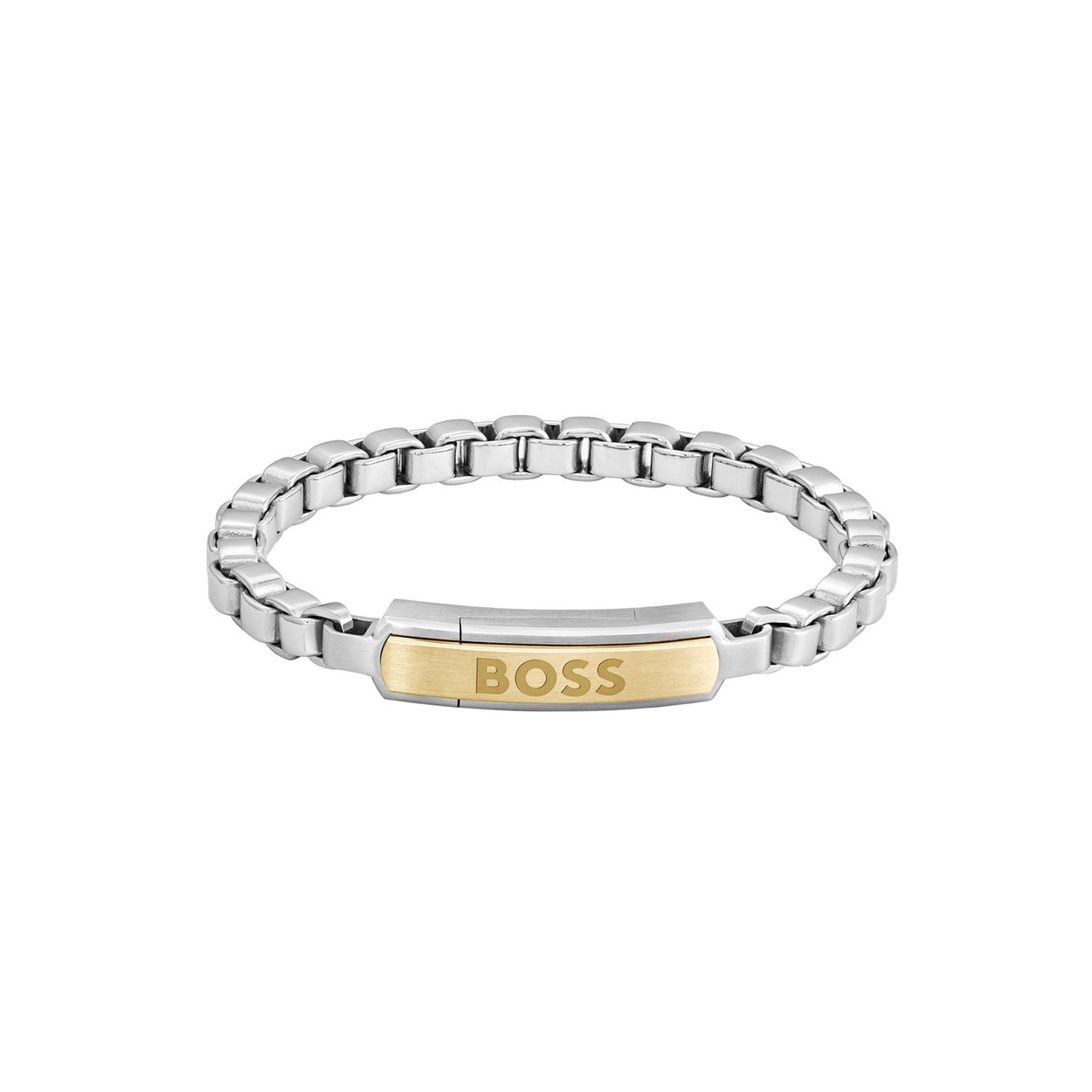 BOSS JEWELS HBJ1580597M DEVON Mannen Armband 19cm
Deze armband van BOSS uit de DEVON serie met artikelnr. HBJ1580597M is een stoer sieraad voor de echte BOSS klant. De stalen schakelarmband heeft venetiaanse schakels en sluit met een magneetsluiting. In het midden van de armband zit een gematteerde goudkleurige plaat met daarop het BOSS logo, die mooi opvalt in het geheel. De armband heeft een lengte van 19cm en is goed te combineren met andere sieraden van BOSS. 

Het merk:
HUGO BOSS is afgestemd op levensstijlen waar het gaat om kwaliteit en precisie. Het wereldwijde fashionlabel is verdeeld in twee merken: BOSS en HUGO. Het merk BOSS biedt geavanceerde, moderne horloges gericht op kwaliteit en design om een onberispelijke look te creëren – of het nu zakelijk, casual of sportief is. Ontdek de nieuwe horlogecollectie die bewijst dat details echt het verschil maken.

Specificaties:
- Artikelnr: HBJ1580597M
- Schakelarmband
- Materiaal: Staal
- Lengte: 19cm