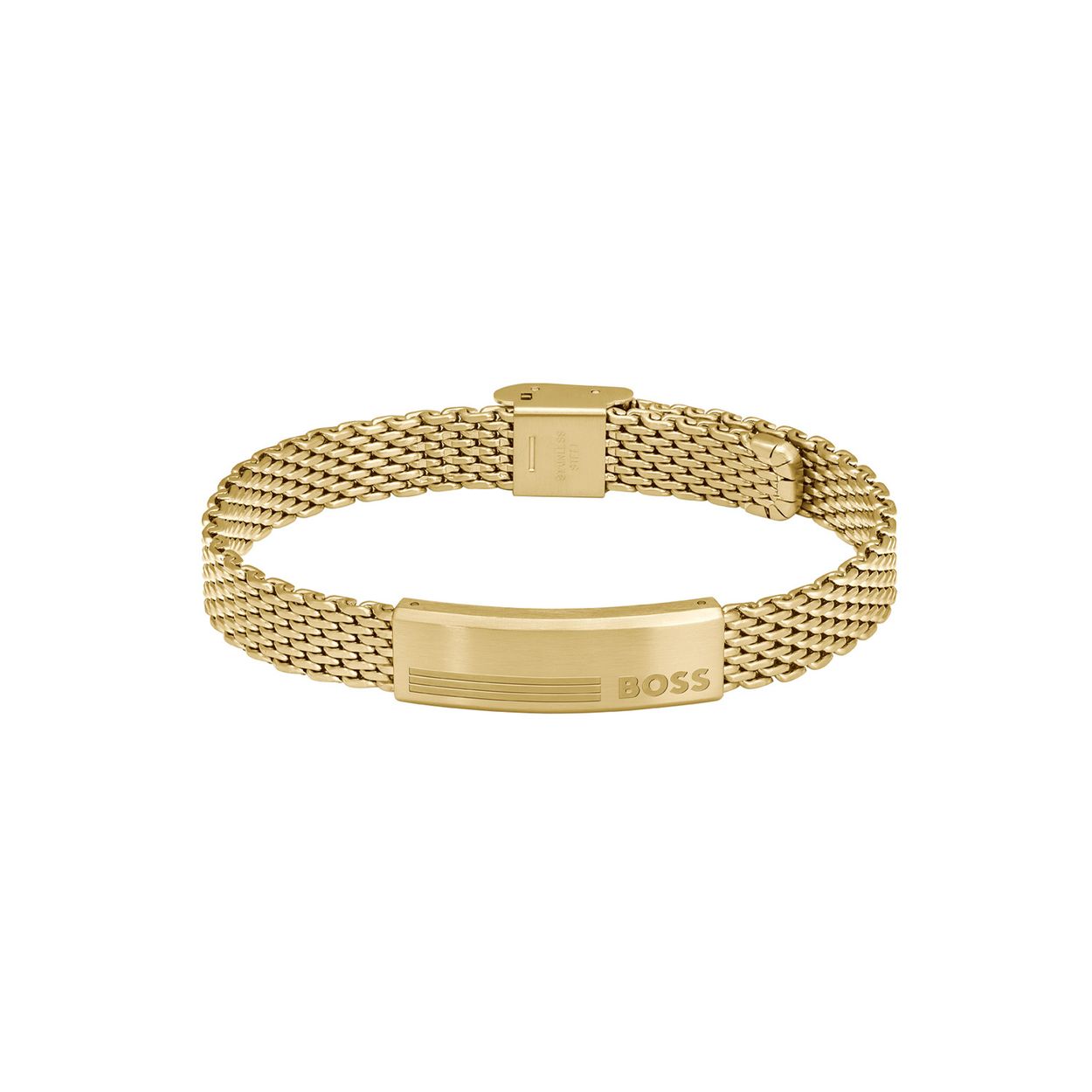 BOSS JEWELS HBJ1580610 ALEN Mannen Armband Verstelbaar
Deze armband van BOSS uit de ALEN serie met artikelnr. HBJ1580610 is een stoer sieraad voor de echte BOSS klant. De goudkleurige stalen armband heeft een milanese schakel en een goudkleurige plaat in het midden met daarop het BOSS logo gegraveerd, die mooi opvalt in het geheel. De heren armband heeft een verstelbare klapsluiting en is dus op meerdere lengtes te dragen. De totale lengte is 20cm. De armband is goed te combineren met andere sieraden van BOSS. 

Het merk:
HUGO BOSS is afgestemd op levensstijlen waar het gaat om kwaliteit en precisie. Het wereldwijde fashionlabel is verdeeld in twee merken: BOSS en HUGO. Het merk BOSS biedt geavanceerde, moderne horloges gericht op kwaliteit en design om een onberispelijke look te creëren – of het nu zakelijk, casual of sportief is. Ontdek de nieuwe horlogecollectie die bewijst dat details echt het verschil maken.

Specificaties:
- Artikelnr: HBJ1580610
- Milanese plaat armband
- Materiaal: Goudkleurig staal
- Lengte: verstelbaar: max 20cm