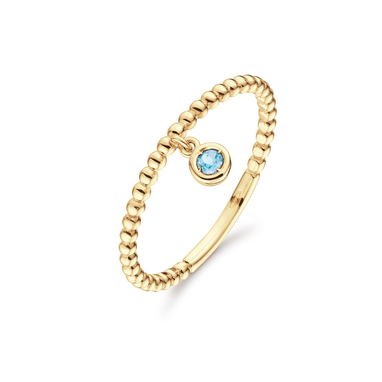 De 14 karaat gouden Dangling London Blue Topaz ring is een bubbel ring met een hangende Londen blauwe topaas. Combineer met de Triple London Blue Topaz ring en ga voor de ultieme Jackie ringstack!

Tropical Paradise
Dat Jackie van reizen houdt is geen geheim. Voor haar 14 karaat gouden sieradencollectie heeft zij zich deze keer laten inspireren door de tropen.
Haar Tropical Paradise collectie biedt een mix van elegantie en avontuur. Voel de zon schijnen waar je ook bent!

Weelderige jungles, azuurblauwe oceanen en de schittering van de zon op witte zandstranden: de ontwerpen met edelstenen zijn een weerspiegeling van Jackie’s mooiste herinneringen. Of het een dag op kantoor is of een avondje uit, deze sieraden voegen een vleugje exotische allure toe aan elke gelegenheid.

Het merk
Jackie is hét 14 karaat gouden on trend sieradenmerk. De collecties zijn geïnspireerd op de reizen die ik maak, van stedentrips tot exotische oorden. Elk gouden sieraad is helemaal van nu, handgemaakt door Europese goudsmeden en vervaardigd van overwegend gerecycled goud met echte edelstenen en zoetwaterparels. Elke collectie is dan ook met veel liefde en passie samengesteld. Mijn Jackie sieraden zijn de perfecte finishing touch voor iedere outfit!

Specificaties
- Ring 52
- Materiaal: 14 Karaat - Geelgoud - 585
- Blauw topaas