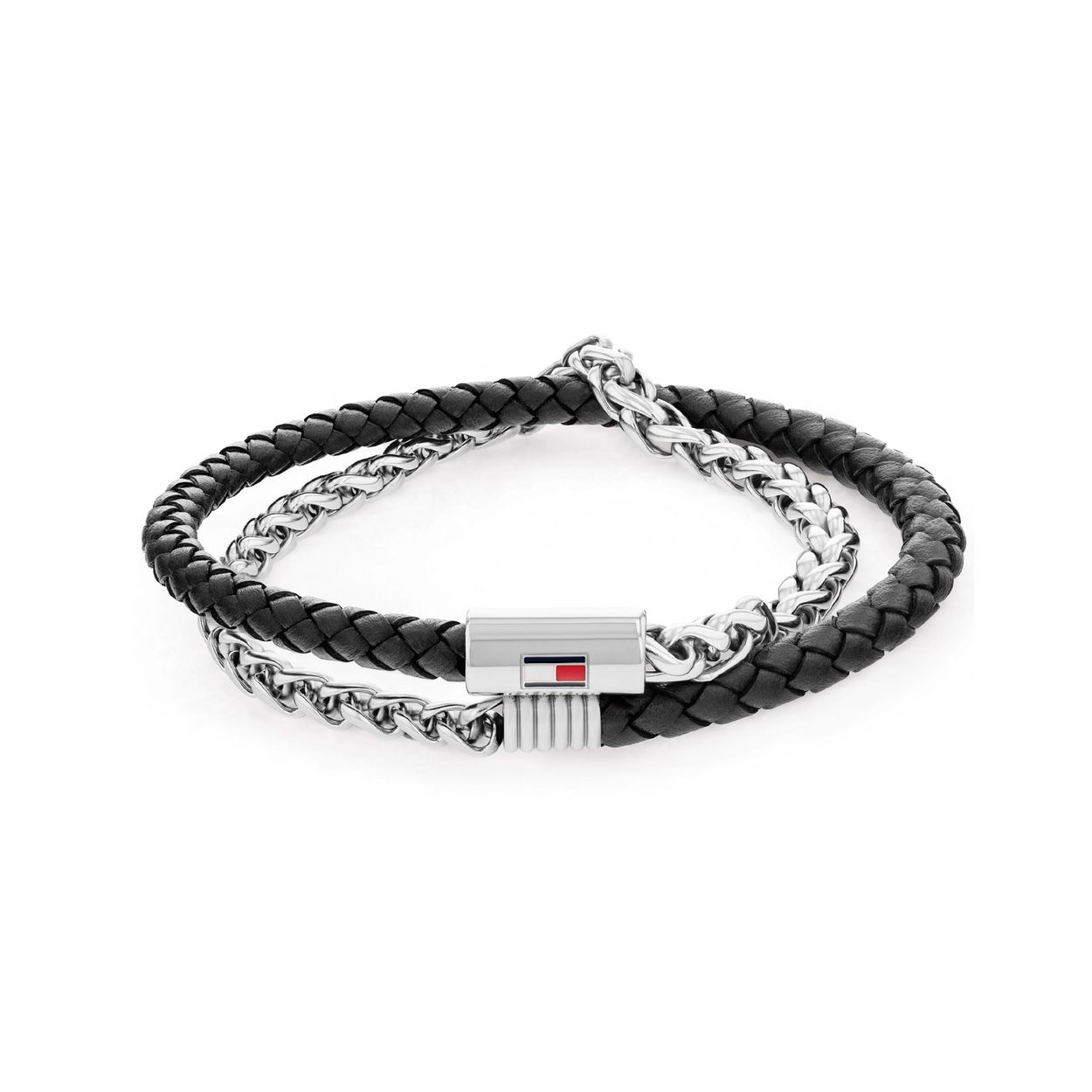 Tommy Hilfiger Jewels TJ2790562 Armband Heren Staal/Leer 19cm
Deze armband van Tommy Hilfiger uit de jewelry serie met nr: TJ2790562 is een opvallend model. De heren armband is extra lang en wordt dan ook dubbel om de pols gedragen.  de h`lft is gevlochten staal en de andere helft is zwart gevlochten leer. De armband sluit met een stalen magneetsluiting met Tommy logo erop en heeft een totale lengte van 38cm. Ook leuk te combineren met andere sieraden van Tommy Hilfiger.

Het merk:
Tommy Hilfiger is wereldwijd Ã©Ã©n van de grootste designer lifestyle merken en is internationaal bekend om haar classic American cool stijl. De sieraden zijn voor dames en heren met een eigen stijl, die niet bang zijn om dit aan de wereld te laten zien.

Specificaties:
- Wikkelarmband
- Zwart gevlochten leer en gevlochten staal
- Totale lengte 38cm
- Heren sieraad