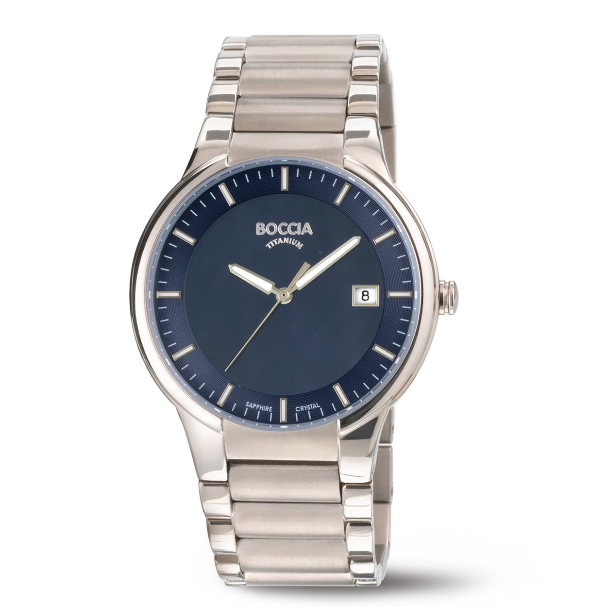 Boccia Titanium 3629-03 Heren 
Dit herenhorloge van Boccia heeft een klassieke uitstraling en een sportief uiterlijk. De 3629-03 heeft een ronde titanium horlogekast met een diameter van 39mm met een blauwe wijzerplaat met een datum. Aan de titanium kast zit een mat glanzende titanium schakelband met vouwsluiting. Het horloge heeft een saffierglas en is 5ATM. Of je nu sportief of chique gekleed gaat, dit horloge past bij elke outfit en iedere gelegenheid!

HET MERK
Boccia Titanium is het titanium merk van Nederland, dat zijn oorsprong in Duitsland vindt en is opgericht in het jaar 1992. Ontwikkeld door internationale ontwerpers. Alle titanium componenten van de BOCCIA TITANIUM collectie zijn gemaakt van 99,7% puur titanium; het bijzondere materiaal. Het is licht in gewicht, neemt de temperatuur van de huid aan en is zeer huidvriendelijk. Bovendien is het corrosie- en temperatuurbestendig.

SPECIFICATIES
- Saffierglas
- Ronde titanium horlogekast, Ø 39mm
- Titanium horlogeband
- Blauwe wijzerplaat 
- Datum
- 5ATM