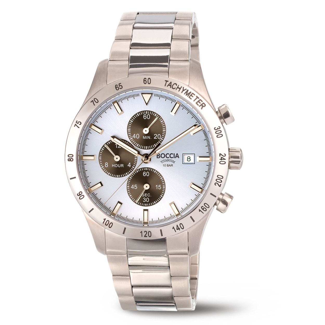 Boccia Titanium 3739-01 Heren
Dit herenhorloge van Boccia heeft een klassieke uitstraling en een sportief uiterlijk. De 3739-01 heeft een ronde titanium horlogekast met een diameter van 40mm met een bezel met tachymeter en een blauwe wijzerplaat met een chronograaf en datum. Aan de titanium kast zit een mat glanzende titanium schakelband met vouwsluiting. Het horloge heeft een mineraalglas en is 10ATM. Of je nu sportief of chique gekleed gaat, dit horloge past bij elke outfit en iedere gelegenheid!

HET MERK
Boccia Titanium is het titanium merk van Nederland, dat zijn oorsprong in Duitsland vindt en is opgericht in het jaar 1992. Ontwikkeld door internationale ontwerpers. Alle titanium componenten van de BOCCIA TITANIUM collectie zijn gemaakt van 99,7% puur titanium; het bijzondere materiaal. Het is licht in gewicht, neemt de temperatuur van de huid aan en is zeer huidvriendelijk. Bovendien is het corrosie- en temperatuurbestendig.

SPECIFICATIES
- Mineraalglas
- Ronde titanium horlogekast, Ø 40mm
- Titanium horlogeband
- Blauwe wijzerplaat 
- Datum en chrono
- 10ATM