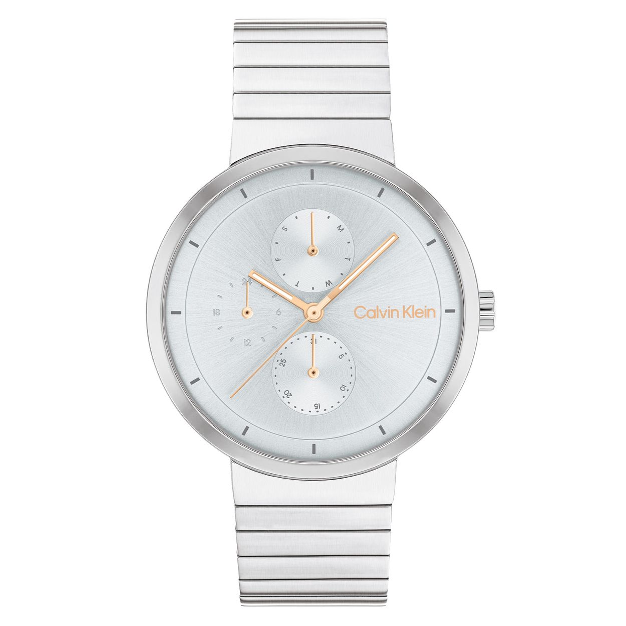Calvin Klein CK25100032 Dames Staal Horloge 36mm 
Dit Calvin Klein dameshorloge met nr CK2510032 is een chique ontwerp. De stijlvolle ronde stalen kast heeft een gladde bezel met een lichtblauwe sunray wijzerplaat met dag, datum en 24- uursaanduiding. Aan het horloge zit een stalen strakke schakelband met vouwluiting. Het horloge heeft een mineraalglas, een doorsnee van 36mm en is 3ATM.

OVER CALVIN KLEIN
Calvin Klein is een wereldwijd lifestylemerk dat gewaagde, vooruitstrevende idealen en een verleidelijke, vaak minimalistische, esthetiek nastreeft. Calvin Klein werd groot in de jaren 70 door haar mode- en merkjeans collecties. In de jaren 80 lanceerde Calvin Klein haar spraakmakende ondergoed dat uitdrukkelijk van logo âs voorzien was. Vanwege het grote succes is het merk ook succesvol uitgerold in Accessoires, Parfums, Home, Brillen, Golf, Horloges en Sieraden.
Sinds de oprichting in 1968 door Calvin Klein, heeft het merk haar reputatie opgebouwd als leider in de Amerikaanse mode, dankzij een cleane esthetiek en innovatieve ontwerpen. Calvin Klein wil haar publiek verleiden en inspireren door middel van provocerende beelden en opvallende ontwerpen die prikkelen. 

SPECIFICATIES:
- Mineraalglas
- Stalen kast
- Lichtblauwe wijzerplaat 
- Stalen schakelband
- Ronde kastvorm, Ã 36mm
- 3ATM
