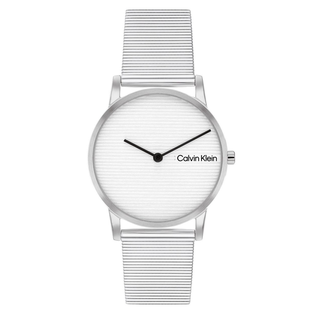 Calvin Klein CK25100033 Dames Staal Horloge 30mm 
Dit Calvin Klein dameshorloge met nr CK2510033 is een minimalistisch ontwerp. De stijlvolle ronde stalen kast heeft een gladde bezel met een zilverkleurige wijzerplaat met alleen wijzers als uursaanduiding. Aan het horloge zit een strakke milanese band met klapluiting. Het horloge heeft een mineraalglas met fijne lijntjes op de wijzerplaat, een doorsnee van 30mm en is 3ATM.

OVER CALVIN KLEIN
Calvin Klein is een wereldwijd lifestylemerk dat gewaagde, vooruitstrevende idealen en een verleidelijke, vaak minimalistische, esthetiek nastreeft. Calvin Klein werd groot in de jaren 70 door haar mode- en merkjeans collecties. In de jaren 80 lanceerde Calvin Klein haar spraakmakende ondergoed dat uitdrukkelijk van logo ’s voorzien was. Vanwege het grote succes is het merk ook succesvol uitgerold in Accessoires, Parfums, Home, Brillen, Golf, Horloges en Sieraden.
Sinds de oprichting in 1968 door Calvin Klein, heeft het merk haar reputatie opgebouwd als leider in de Amerikaanse mode, dankzij een cleane esthetiek en innovatieve ontwerpen. Calvin Klein wil haar publiek verleiden en inspireren door middel van provocerende beelden en opvallende ontwerpen die prikkelen. 

SPECIFICATIES:
- Mineraalglas met lijntjes
- Zilverkleurige kast
- Zilverkleurige wijzerplaat 
- Milanese band
- Ronde kastvorm, Ø 30mm
- 3ATM
