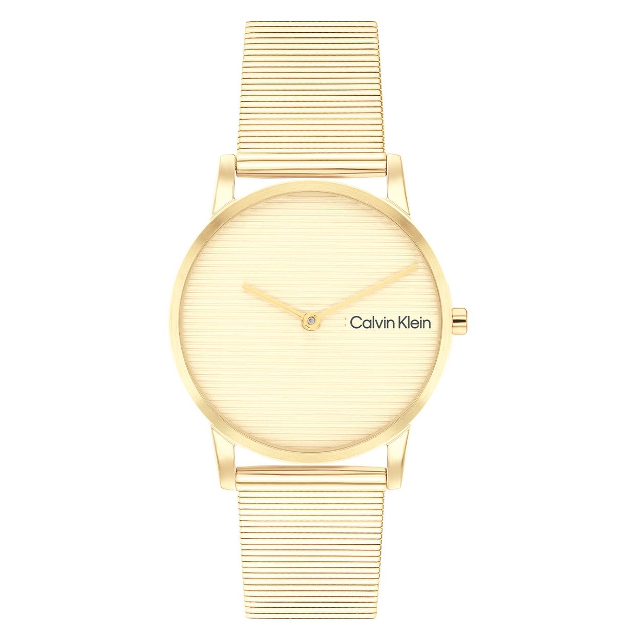 Calvin Klein CK25100035 Dames Staal Horloge 30mm 
Dit Calvin Klein dameshorloge met nr CK2510035 is een minimalistisch ontwerp. De stijlvolle ronde stalen goudkleurige kast heeft een gladde bezel met een goudkleurige wijzerplaat met alleen wijzers als uursaanduiding. Aan het horloge zit een strakke milanese band met klapluiting. Het horloge heeft een mineraalglas met fijne lijntjes op de wijzerplaat, een doorsnee van 30mm en is 3ATM.

OVER CALVIN KLEIN
Calvin Klein is een wereldwijd lifestylemerk dat gewaagde, vooruitstrevende idealen en een verleidelijke, vaak minimalistische, esthetiek nastreeft. Calvin Klein werd groot in de jaren 70 door haar mode- en merkjeans collecties. In de jaren 80 lanceerde Calvin Klein haar spraakmakende ondergoed dat uitdrukkelijk van logo ’s voorzien was. Vanwege het grote succes is het merk ook succesvol uitgerold in Accessoires, Parfums, Home, Brillen, Golf, Horloges en Sieraden.
Sinds de oprichting in 1968 door Calvin Klein, heeft het merk haar reputatie opgebouwd als leider in de Amerikaanse mode, dankzij een cleane esthetiek en innovatieve ontwerpen. Calvin Klein wil haar publiek verleiden en inspireren door middel van provocerende beelden en opvallende ontwerpen die prikkelen. 

SPECIFICATIES:
- Mineraalglas met lijntjes
- Goudkleurige kast
- Goudkleurige wijzerplaat 
- Milanese band
- Ronde kastvorm, Ø 30mm
- 3ATM