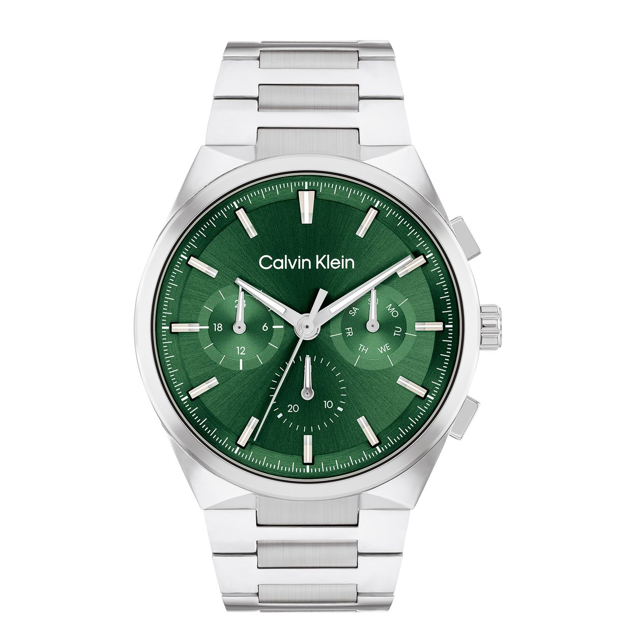 Calvin Klein CK25200441 Heren Staal Horloge 44mm 
Dit Calvin Klein herenhorloge met nr CK25200441 is een chique en sportief ontwerp. De stijlvolle ronde stalen kast heeft een gladde bezel met een groene sunray wijzerplaat met dag, datum en 24-uursaanduiding. Aan het horloge zit een stalen schakelband met vouwsluiting. Het horloge heeft een mineraalglas, een doorsnee van 44mm en is 3ATM.

OVER CALVIN KLEIN
Calvin Klein is een wereldwijd lifestylemerk dat gewaagde, vooruitstrevende idealen en een verleidelijke, vaak minimalistische, esthetiek nastreeft. Calvin Klein werd groot in de jaren 70 door haar mode- en merkjeans collecties. In de jaren 80 lanceerde Calvin Klein haar spraakmakende ondergoed dat uitdrukkelijk van logo ’s voorzien was. Vanwege het grote succes is het merk ook succesvol uitgerold in Accessoires, Parfums, Home, Brillen, Golf, Horloges en Sieraden.
Sinds de oprichting in 1968 door Calvin Klein, heeft het merk haar reputatie opgebouwd als leider in de Amerikaanse mode, dankzij een cleane esthetiek en innovatieve ontwerpen. Calvin Klein wil haar publiek verleiden en inspireren door middel van provocerende beelden en opvallende ontwerpen die prikkelen. 

SPECIFICATIES:
- Mineraalglas
- Stalen kast
- Groene wijzerplaat 
- Stalen schakelband
- Ronde kastvorm, Ø 44mm
- 3ATM