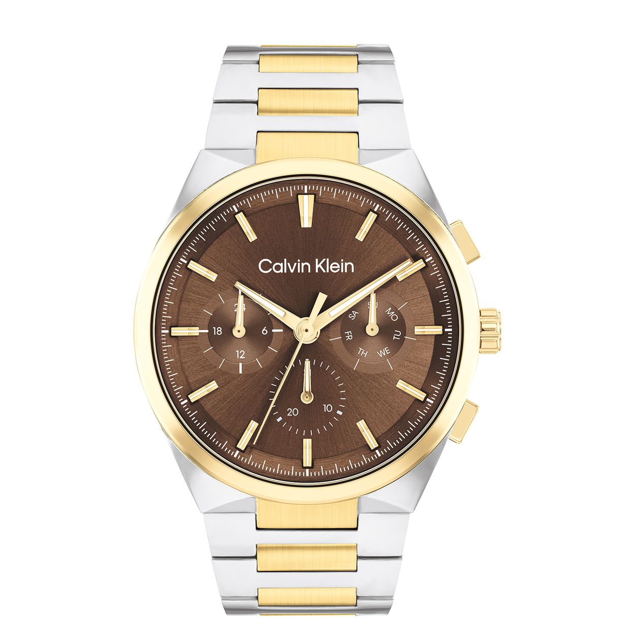 Calvin Klein CK25200442 Heren Staal Horloge 44mm 
Dit Calvin Klein herenhorloge met nr CK25200442 is een chique en sportief ontwerp. De stijlvolle ronde stalen kast heeft een gladde goudkleurige bezel met een bruine sunray wijzerplaat met dag, datum en 24-uursaanduiding. Aan het horloge zit een stalen bi-color schakelband met vouwsluiting. Het horloge heeft een mineraalglas, een doorsnee van 44mm en is 3ATM.

OVER CALVIN KLEIN
Calvin Klein is een wereldwijd lifestylemerk dat gewaagde, vooruitstrevende idealen en een verleidelijke, vaak minimalistische, esthetiek nastreeft. Calvin Klein werd groot in de jaren 70 door haar mode- en merkjeans collecties. In de jaren 80 lanceerde Calvin Klein haar spraakmakende ondergoed dat uitdrukkelijk van logo ’s voorzien was. Vanwege het grote succes is het merk ook succesvol uitgerold in Accessoires, Parfums, Home, Brillen, Golf, Horloges en Sieraden.
Sinds de oprichting in 1968 door Calvin Klein, heeft het merk haar reputatie opgebouwd als leider in de Amerikaanse mode, dankzij een cleane esthetiek en innovatieve ontwerpen. Calvin Klein wil haar publiek verleiden en inspireren door middel van provocerende beelden en opvallende ontwerpen die prikkelen. 

SPECIFICATIES:
- Mineraalglas
- Stalen kast
- Bruine wijzerplaat 
- Stalen schakelband
- Ronde kastvorm, Ø 44mm
- 3ATM