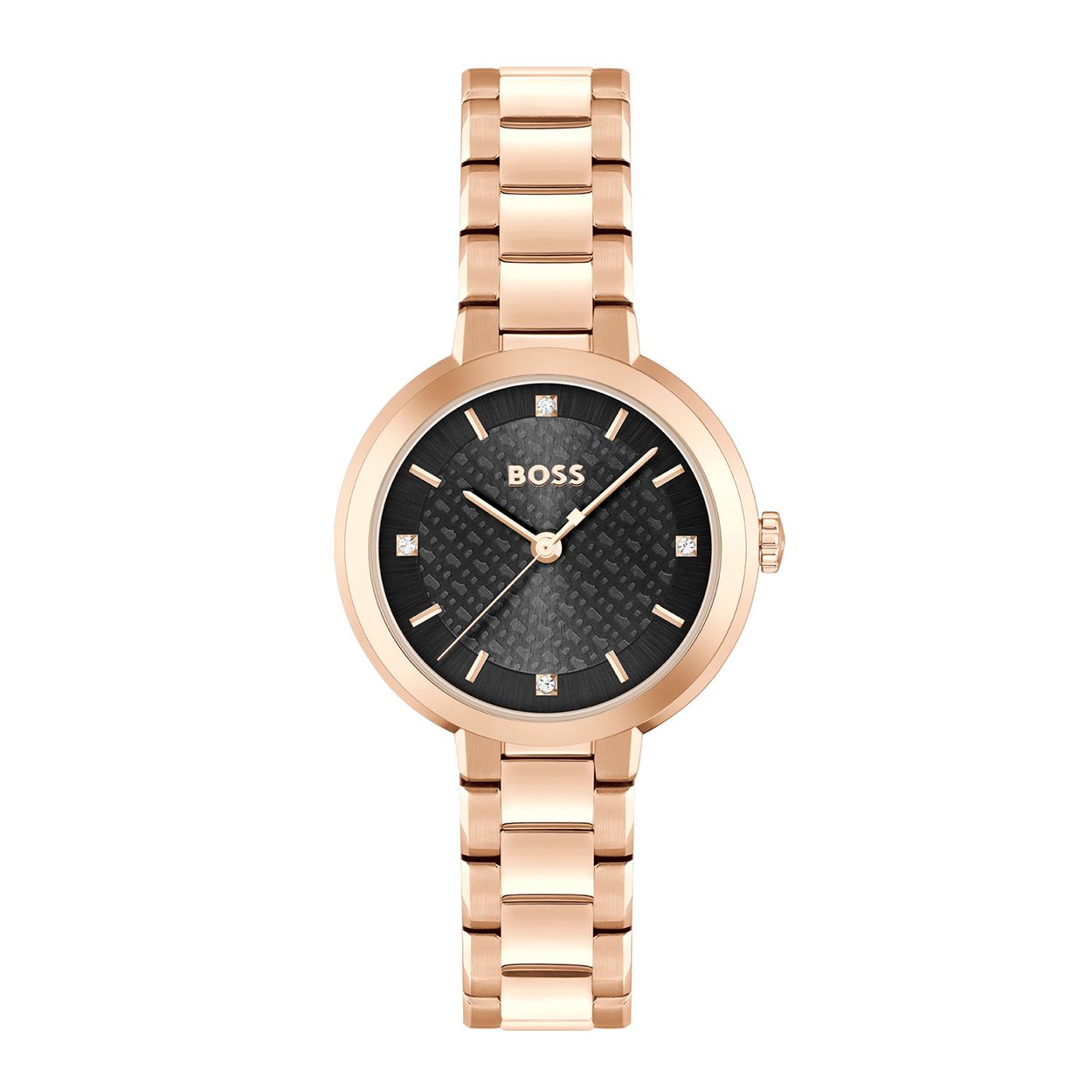 BOSS HB1502760 SENA Dameshorloge 34mm 
Dit BOSS horloge uit de SENA serie met artikelnr: HB1502760 heeft een chique look. Zeer geschikt voor de moderne stijlvolle vrouw van nu. Het dameshorloge valt op door zijn rosékleurige stalen ronde horlogekast met een platte rosékleurige bezel en een zwarte bewerkte wijzerplaat met op de 3,6,9 en 12 een kristal als uursaanduiding. Aan de kast zit een stalen rosékleurige schakelband met vouwsluiting. De kast van het horloge heeft een doorsnee van 34mm met mineraalglas en is 3ATM. 

HET MERK:
HUGO BOSS is afgestemd op levensstijlen waar het gaat om kwaliteit en precisie. Het wereldwijde fashionlabel is verdeeld in twee merken: BOSS en HUGO. Het merk BOSS biedt geavanceerde, moderne horloges gericht op kwaliteit en design om een onberispelijke look te creëren – of het nu zakelijk, casual of sportief is. De horloge collectie van BOSS is perfect afgestemd op levensstijlen waar het gaat om kwaliteit en precisie. BOSS is op maat gemaakt in een onberispelijke stijl.

Blijf stijlvol bij de tijd. Voor de BOSS-vrouw is stijl het handelsmerk en draait alles om
details. Breng uw look naar een hoger niveau met onze nieuwe en kenmerkende horlogecollectie.

SPECIFICATIES:
- Mineraalglas
- Ronde kastvorm, Ø 34mm
- Rosékleurige horlogekast
- Zwarte wijzerplaat
- Rosékleurige schakelband