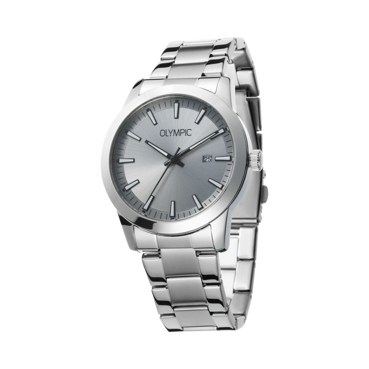 Olympic OL90HSS001 Frank Horloge Staal 42mm 
Dit unieke Olympic horloge met artikelnummer: OL90HSS001 is een herenhorloge met een classic sportieve uitstraling. Het horloge heeft een ronde stalen kast met een grijze wijzerplaat met strepen als uursaanduiding en een datum. Aan de kast zit een zilverkleurige stalen schakelband met vouwsluiting. Het horloge heeft een mineraalglas, een doorsnee van 42mm en is 5ATM.

Het merk:
Een mooi horloge hoeft niet duur te zijn! Het Nederlandse horlogemerk Olympic levert stoere chronografen, slimline series, digitale uurwerken en elegante dameshorloges. De prijs-kwaliteitverhouding staat bij Olympic hoog in het vaandel met prijzen die uiteenlopen van € 34,95 tot en met € 159,00.

100% Nederlands ontwerp, waterdicht en standaard 3 jaar fabrieksgarantie.

Specificaties:
- Ronde kast Ø 42mm
- Stalen horlogekast
- Grijze wijzerplaat
- Stalen schakelband
- 5ATM 
- Standaard 3 jaar fabrieksgarantie
- Mineraalglas